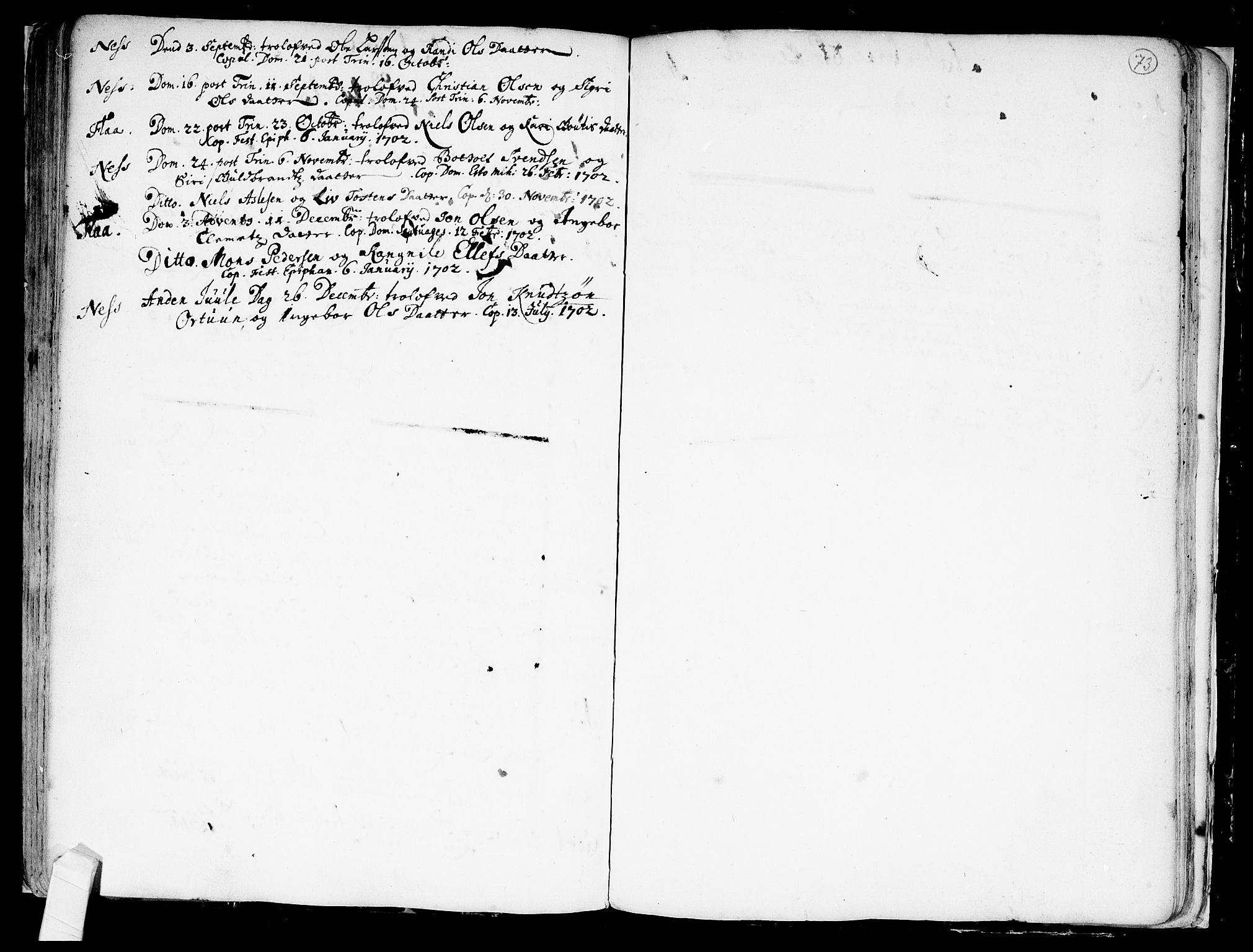 Nes kirkebøker, SAKO/A-236/F/Fa/L0001: Parish register (official) no. 1, 1693-1706, p. 73