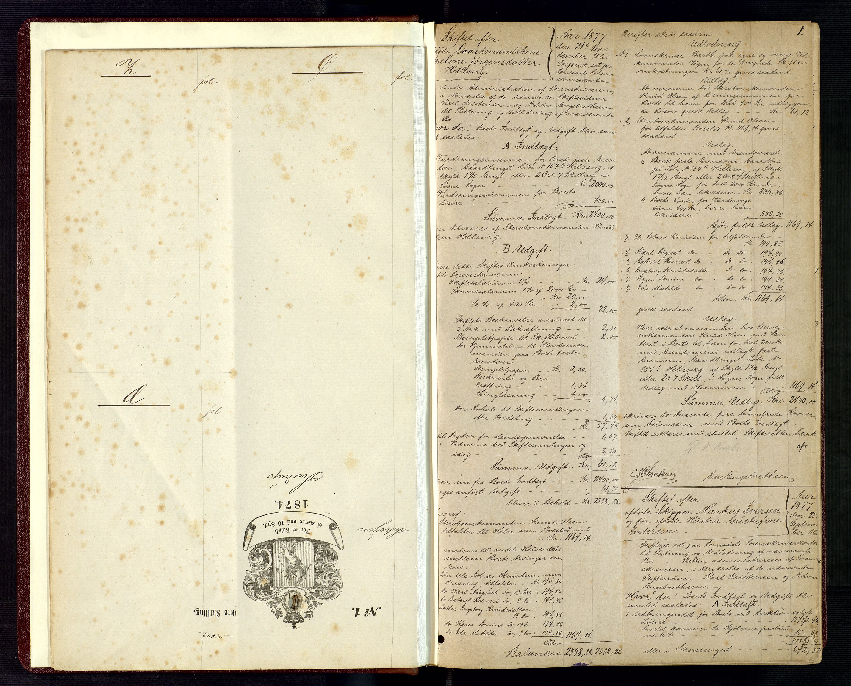 Torridal sorenskriveri, SAK/1221-0012/H/Hc/L0034: Skifteutlodningsprotokoll med navneregister nr. 3, 1877-1888, p. 1