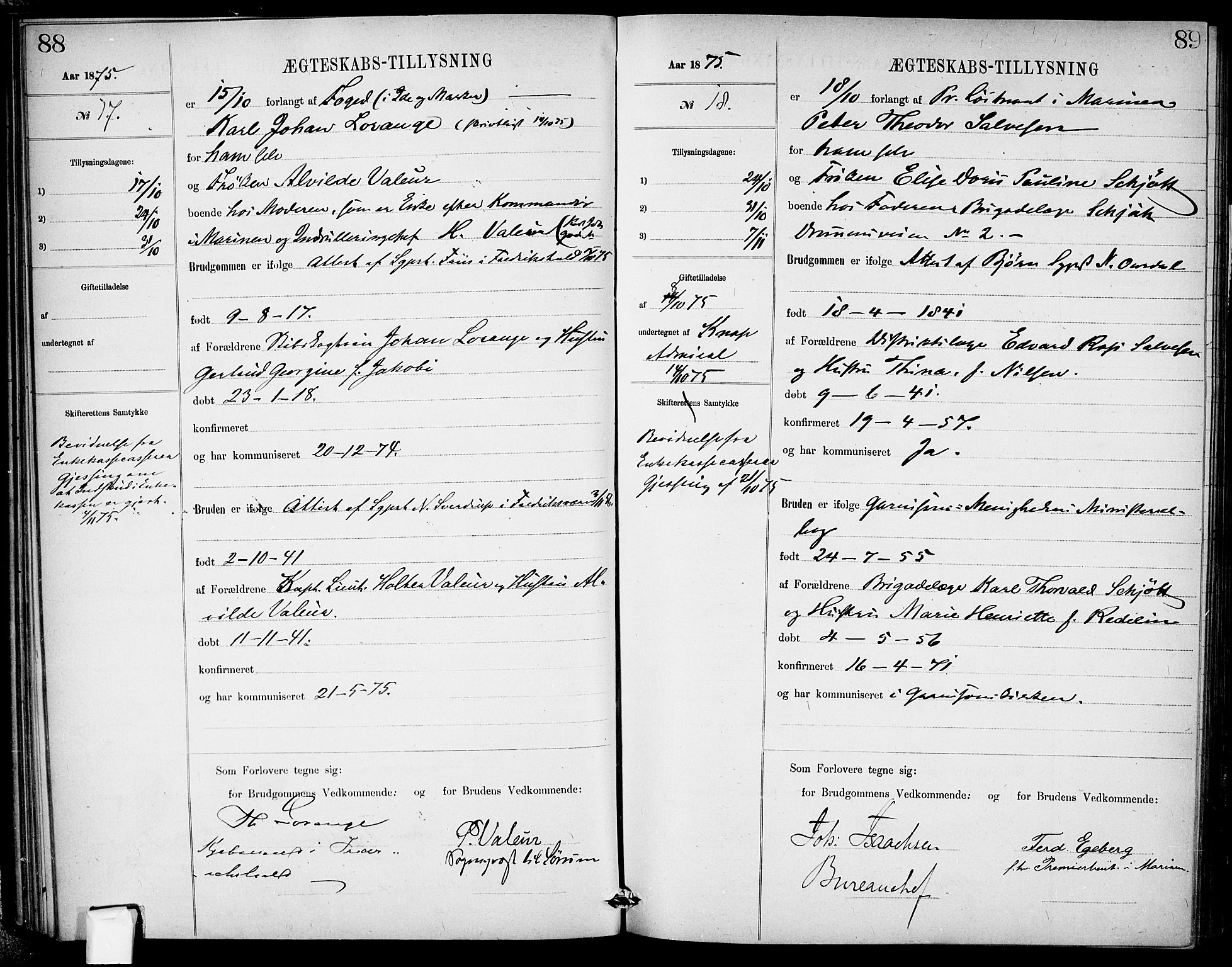 Garnisonsmenigheten Kirkebøker, AV/SAO-A-10846/H/Ha/L0007: Banns register no. I 7, 1872-1893, p. 88-89