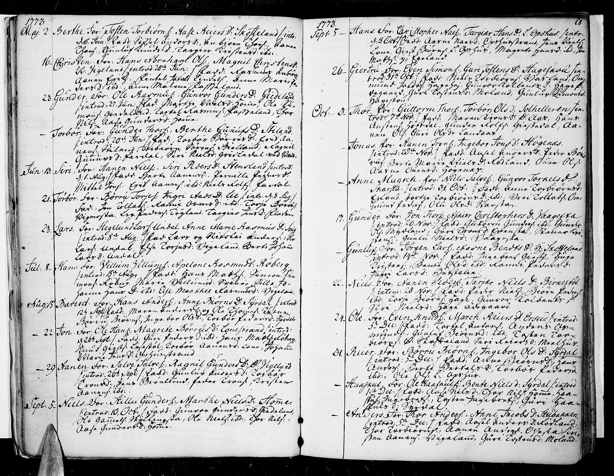 Sør-Audnedal sokneprestkontor, AV/SAK-1111-0039/F/Fa/Fab/L0002: Parish register (official) no. A 2 /1, 1766-1815, p. 18