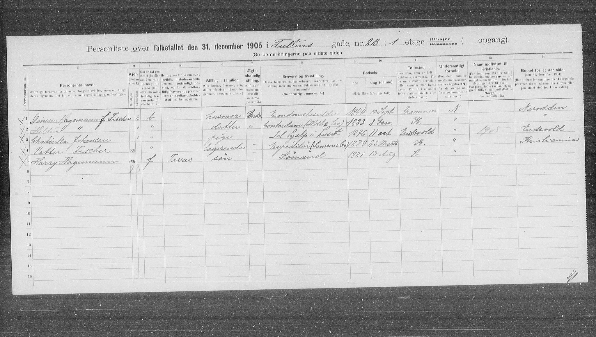 OBA, Municipal Census 1905 for Kristiania, 1905, p. 61629