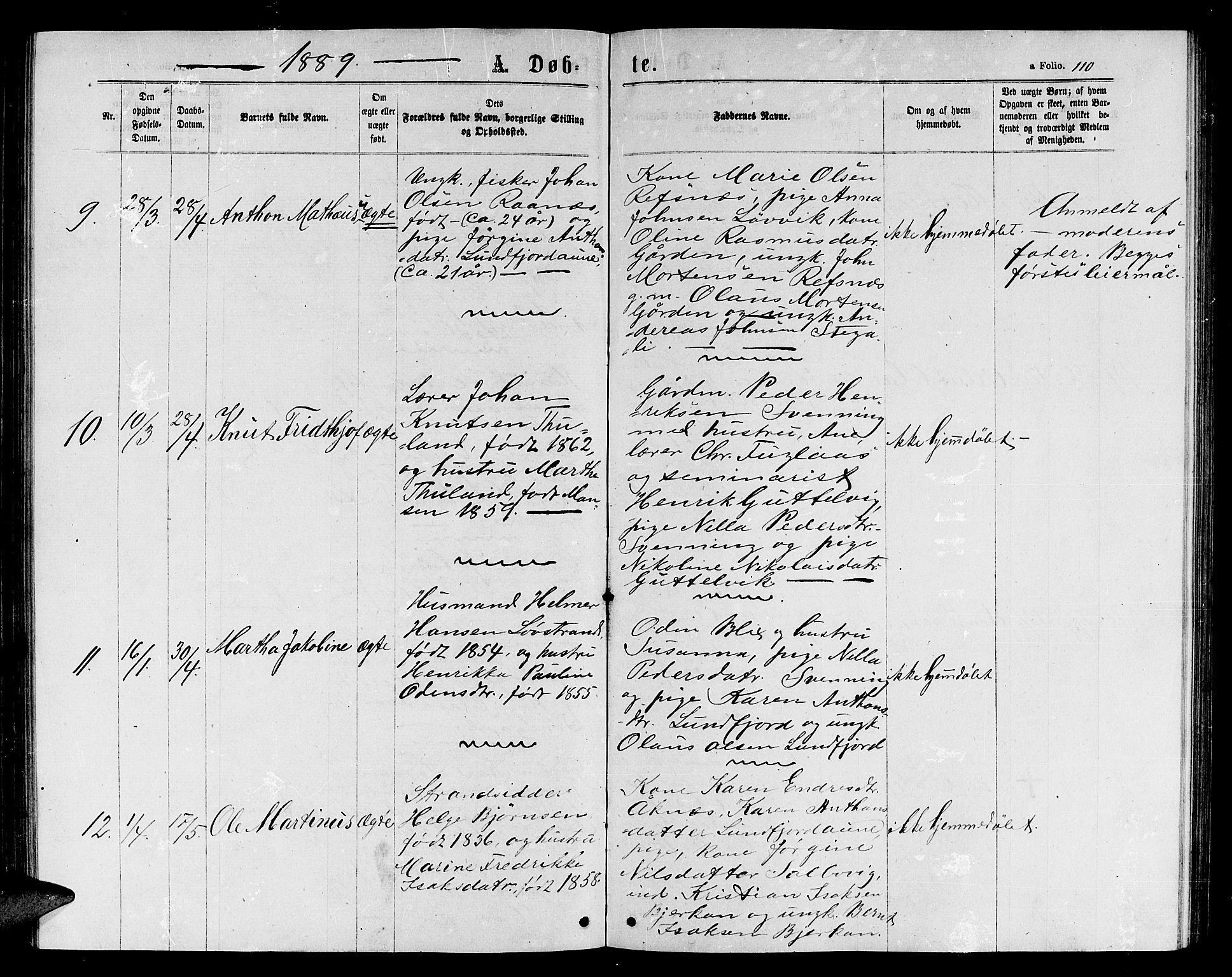 Ministerialprotokoller, klokkerbøker og fødselsregistre - Sør-Trøndelag, AV/SAT-A-1456/656/L0695: Parish register (copy) no. 656C01, 1867-1889, p. 110