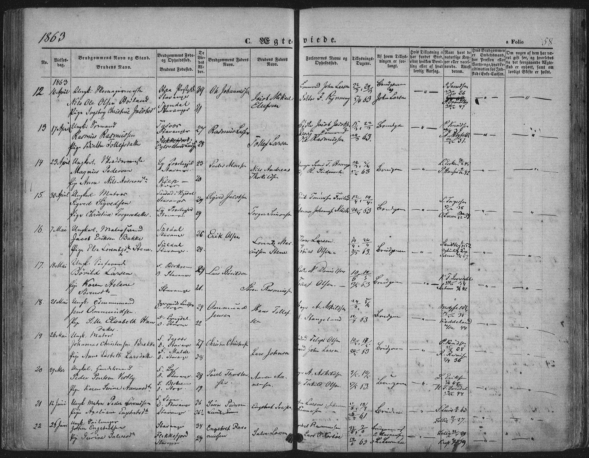 Domkirken sokneprestkontor, SAST/A-101812/001/30/30BA/L0019: Parish register (official) no. A 18, 1857-1877, p. 58