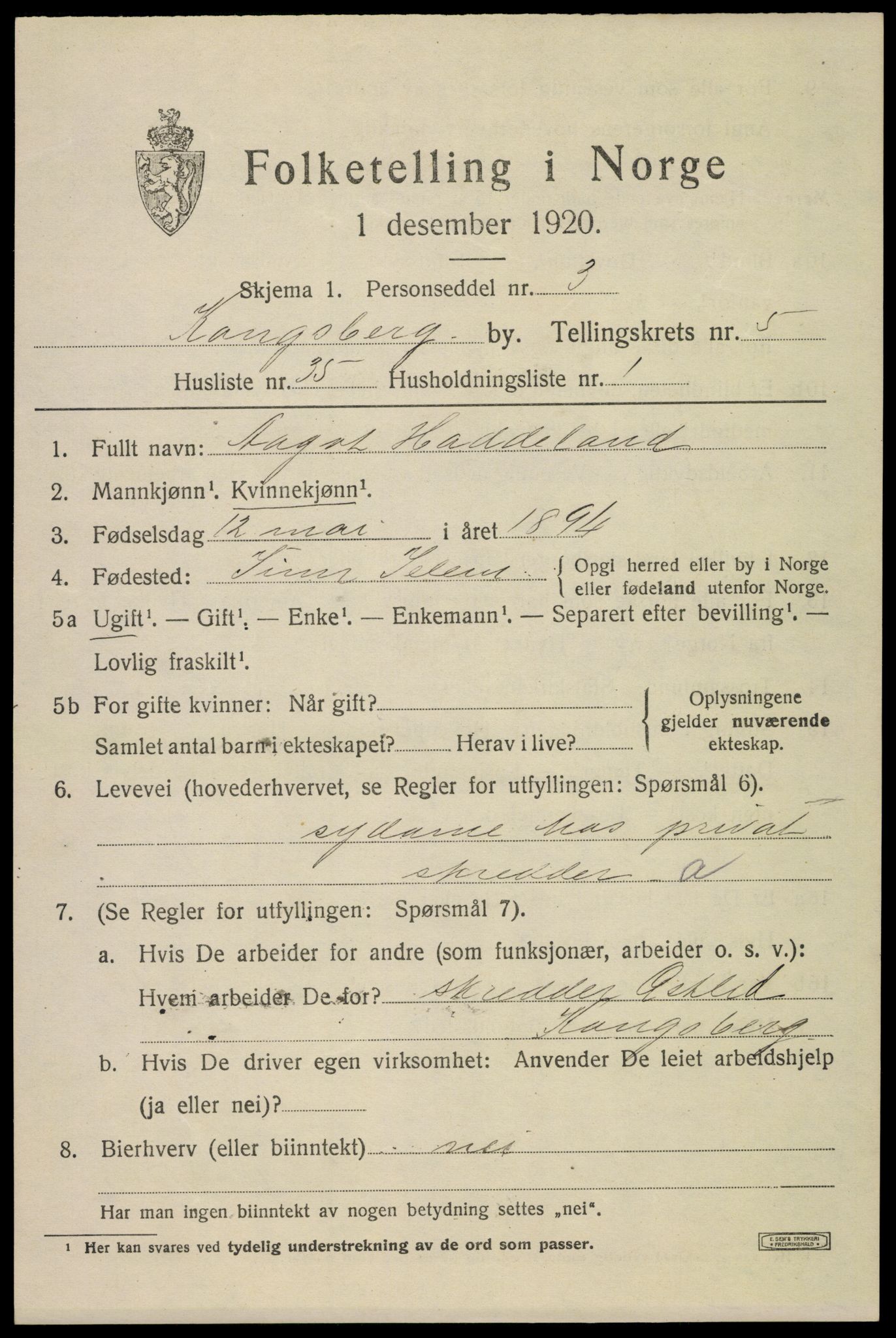 SAKO, 1920 census for Kongsberg, 1920, p. 12946