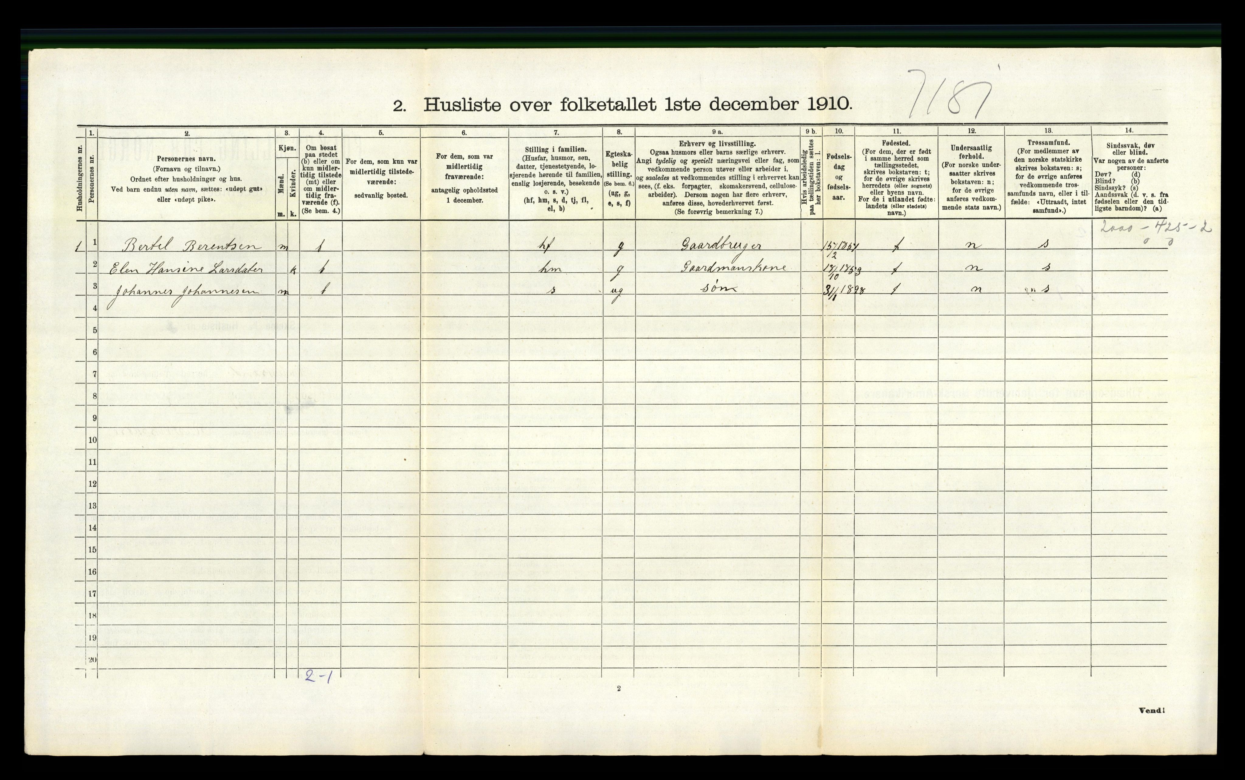 RA, 1910 census for Valestrand, 1910, p. 291