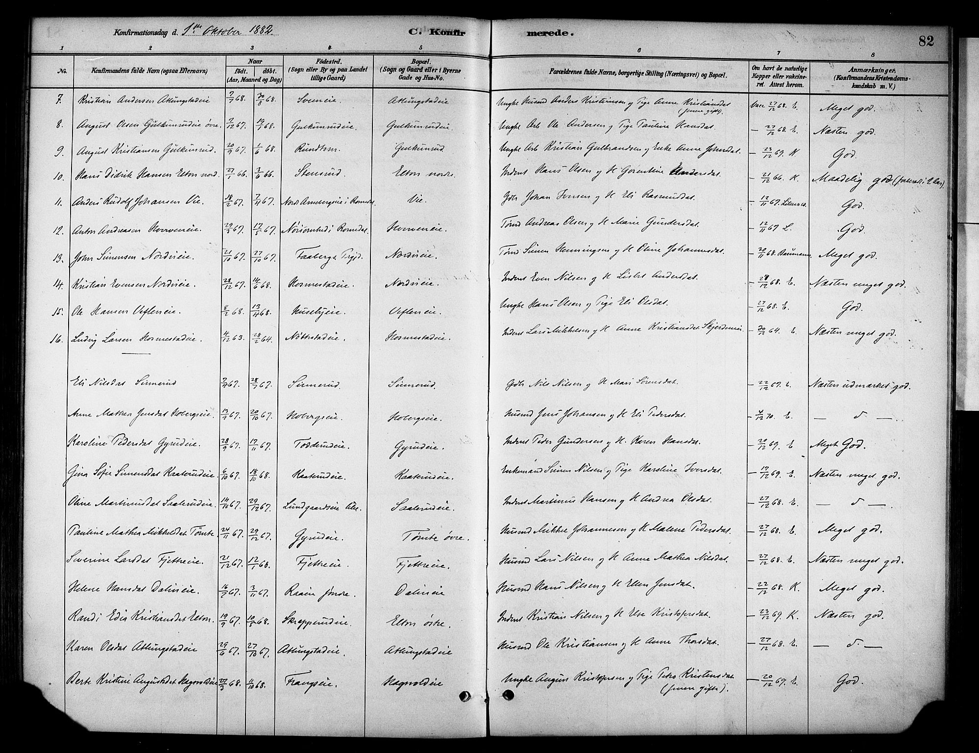 Stange prestekontor, SAH/PREST-002/K/L0019: Parish register (official) no. 19, 1880-1891, p. 82