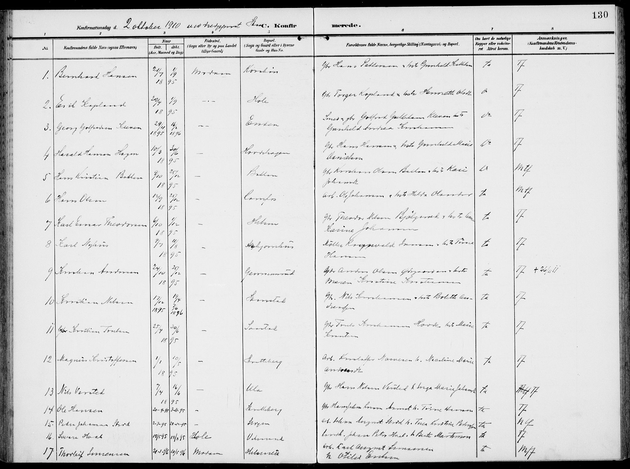 Modum kirkebøker, AV/SAKO-A-234/F/Fa/L0019: Parish register (official) no. 19, 1890-1914, p. 130