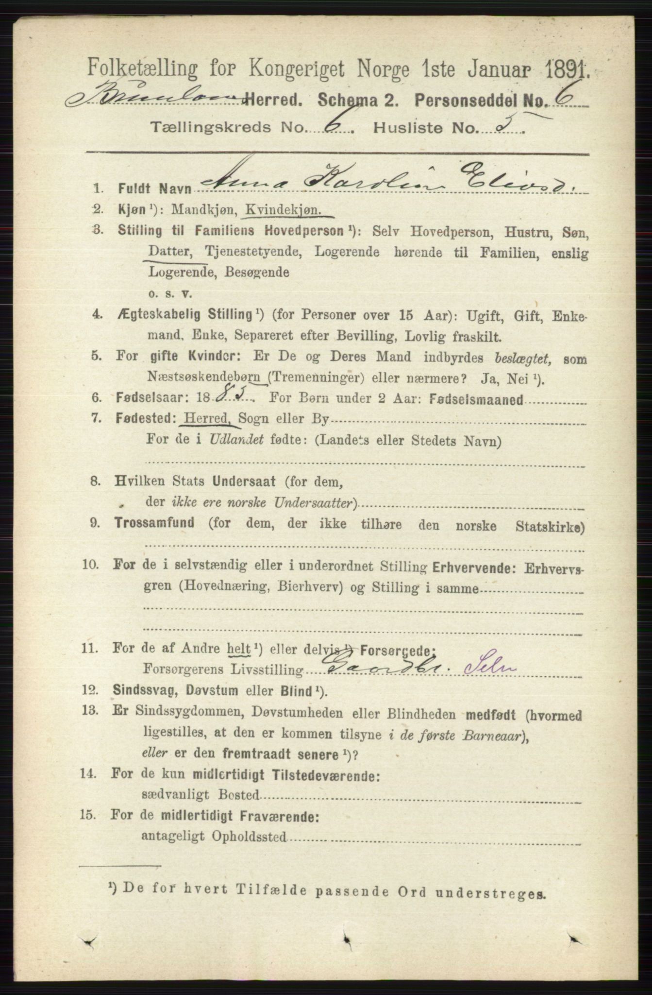 RA, 1891 census for 0726 Brunlanes, 1891, p. 2657