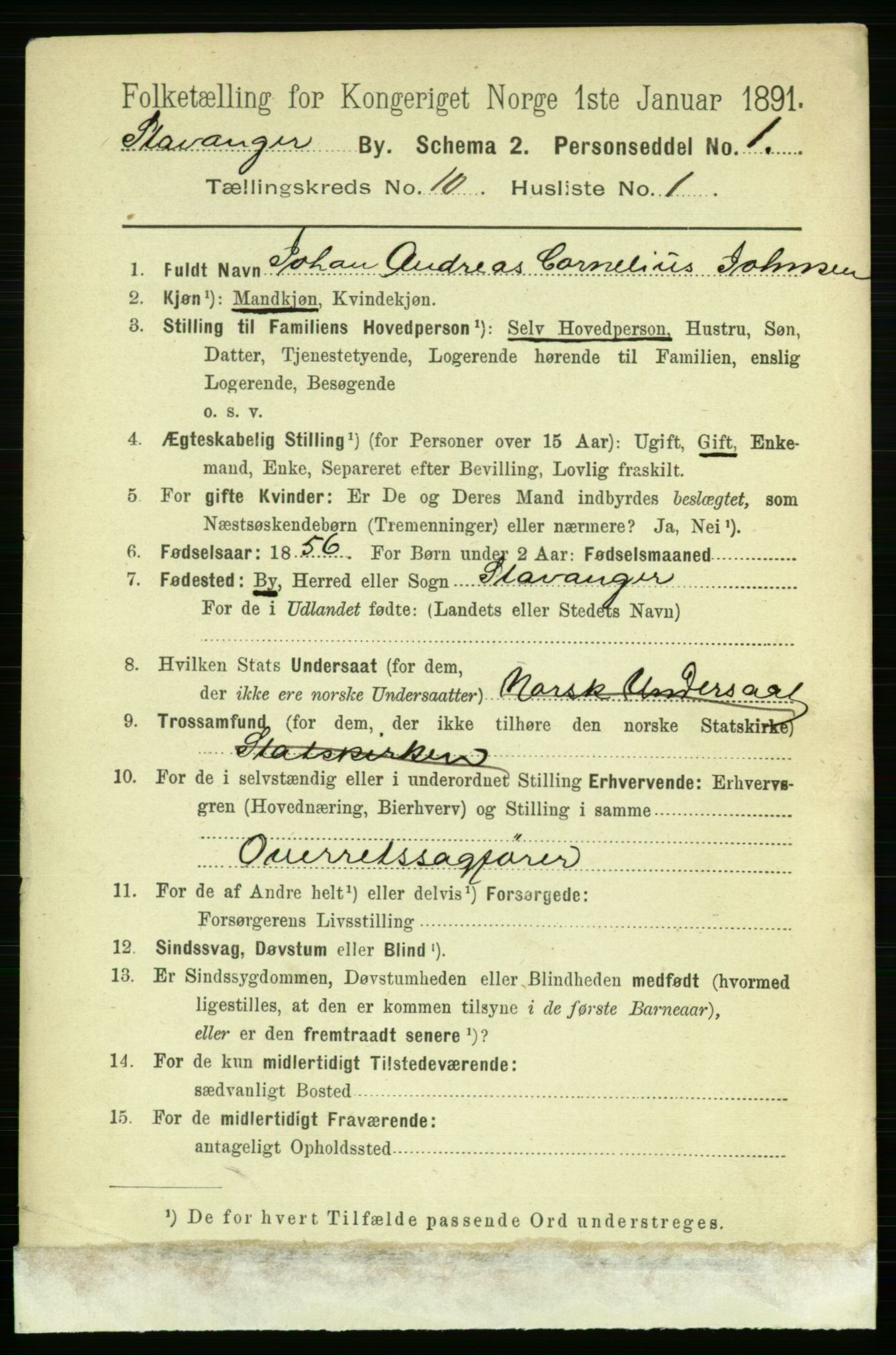 RA, 1891 census for 1103 Stavanger, 1891, p. 13710