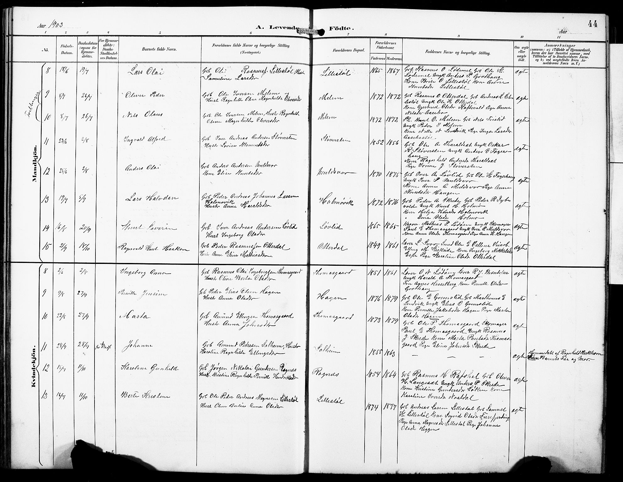 Hornindal sokneprestembete, SAB/A-82401/H/Hab: Parish register (copy) no. A 2, 1894-1927, p. 44
