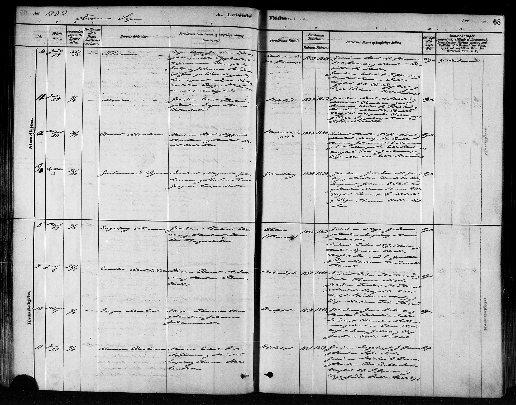 Ministerialprotokoller, klokkerbøker og fødselsregistre - Nord-Trøndelag, AV/SAT-A-1458/746/L0449: Parish register (official) no. 746A07 /2, 1878-1899, p. 68