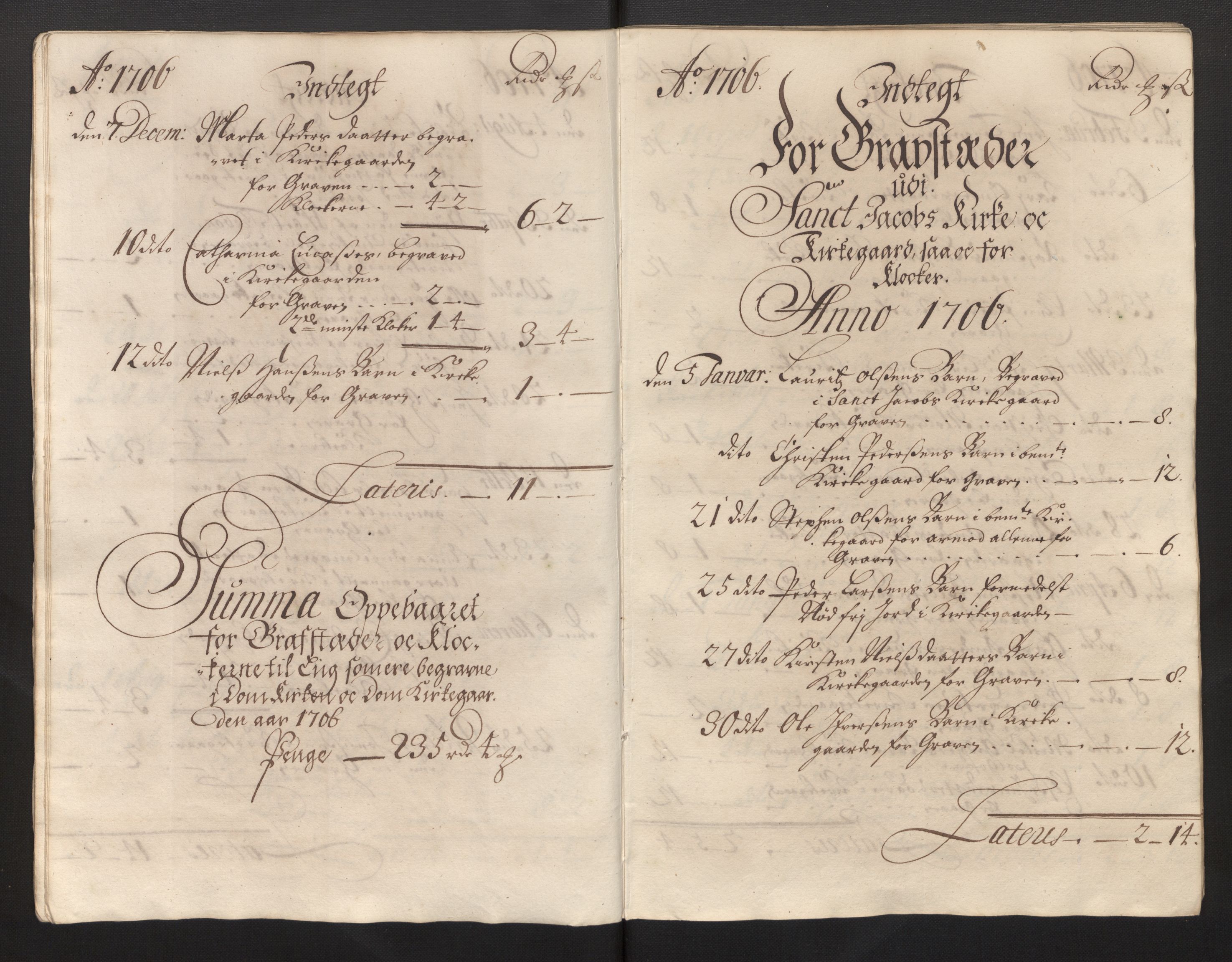 Stiftamtmannen i Bergen, AV/SAB-A-100006/F/Fb/Fbb/0001 / Lnr. 1737 - Domkirken: Rekneskapar, 1706-1721