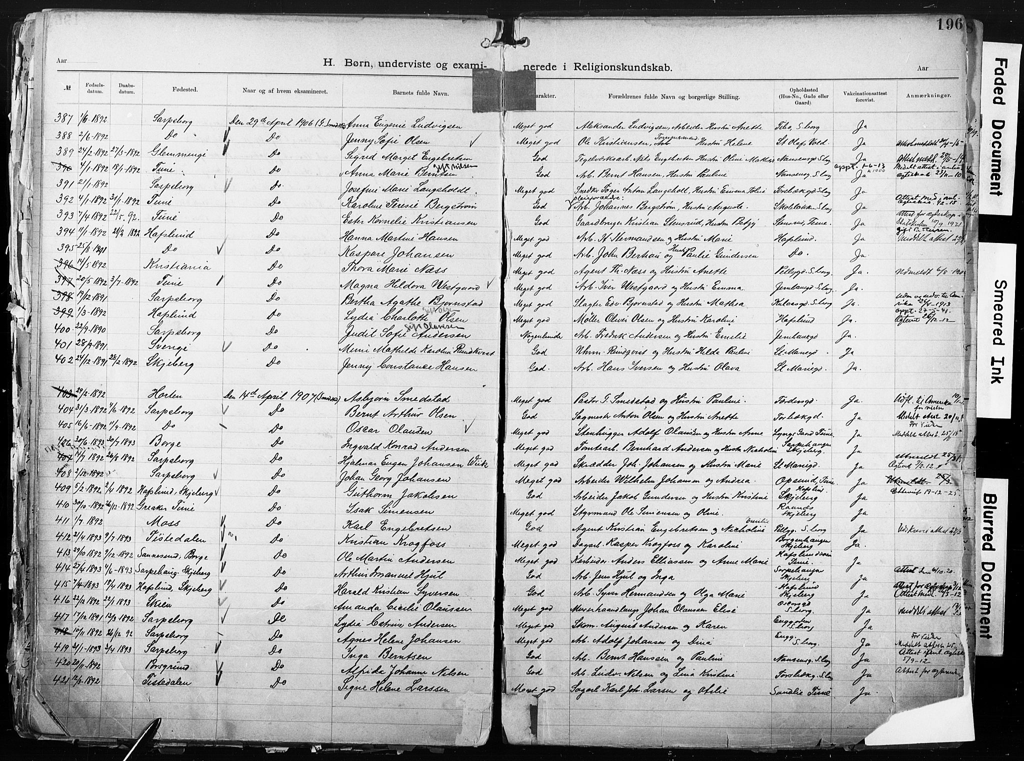 Sarpsborg metodistkirke, SAO/PAO-0233/A/L0004: Dissenter register no. 4, 1892-1923, p. 196