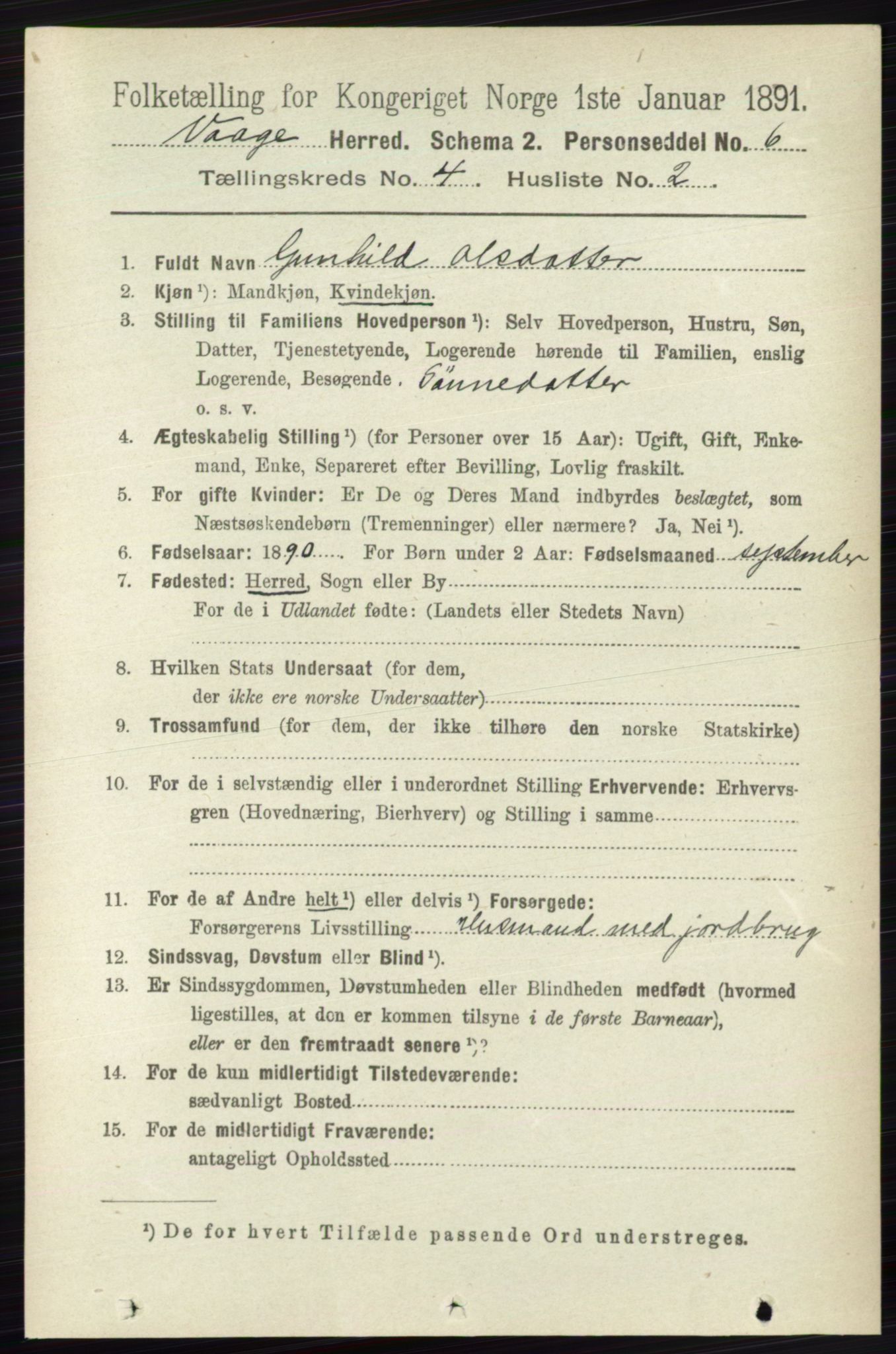 RA, 1891 census for 0515 Vågå, 1891, p. 2762