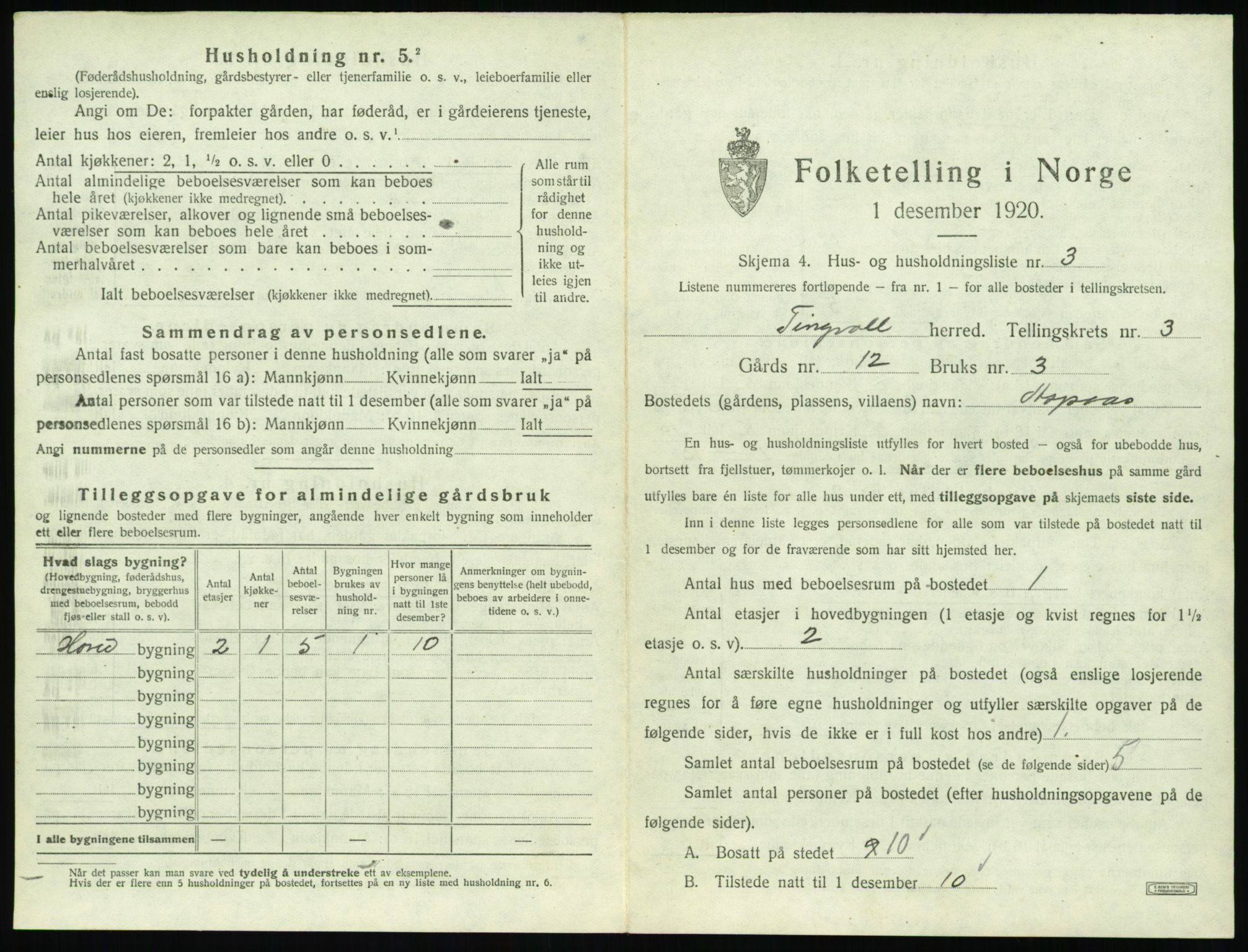 SAT, 1920 census for Tingvoll, 1920, p. 154