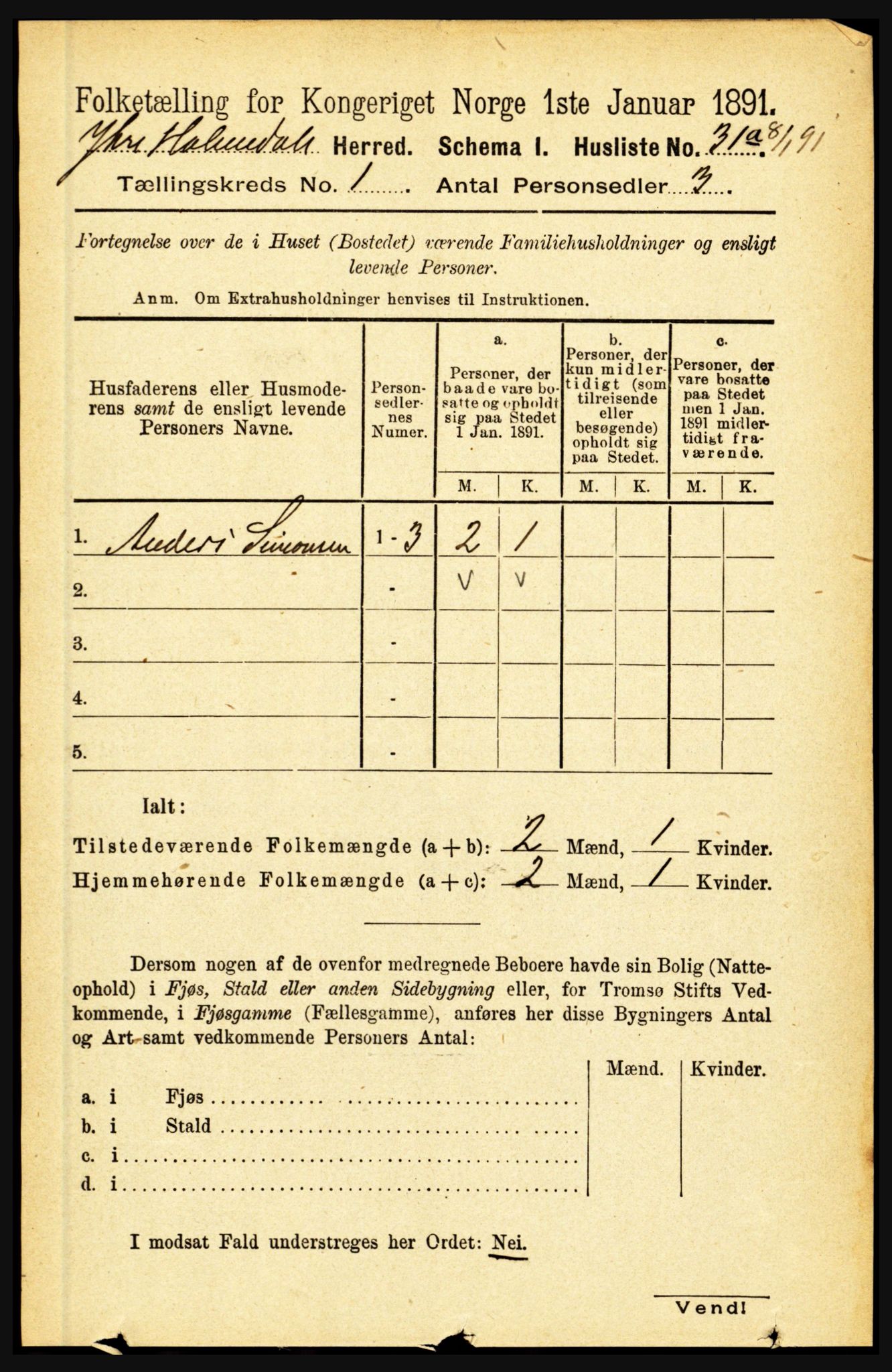 RA, 1891 census for 1429 Ytre Holmedal, 1891, p. 77