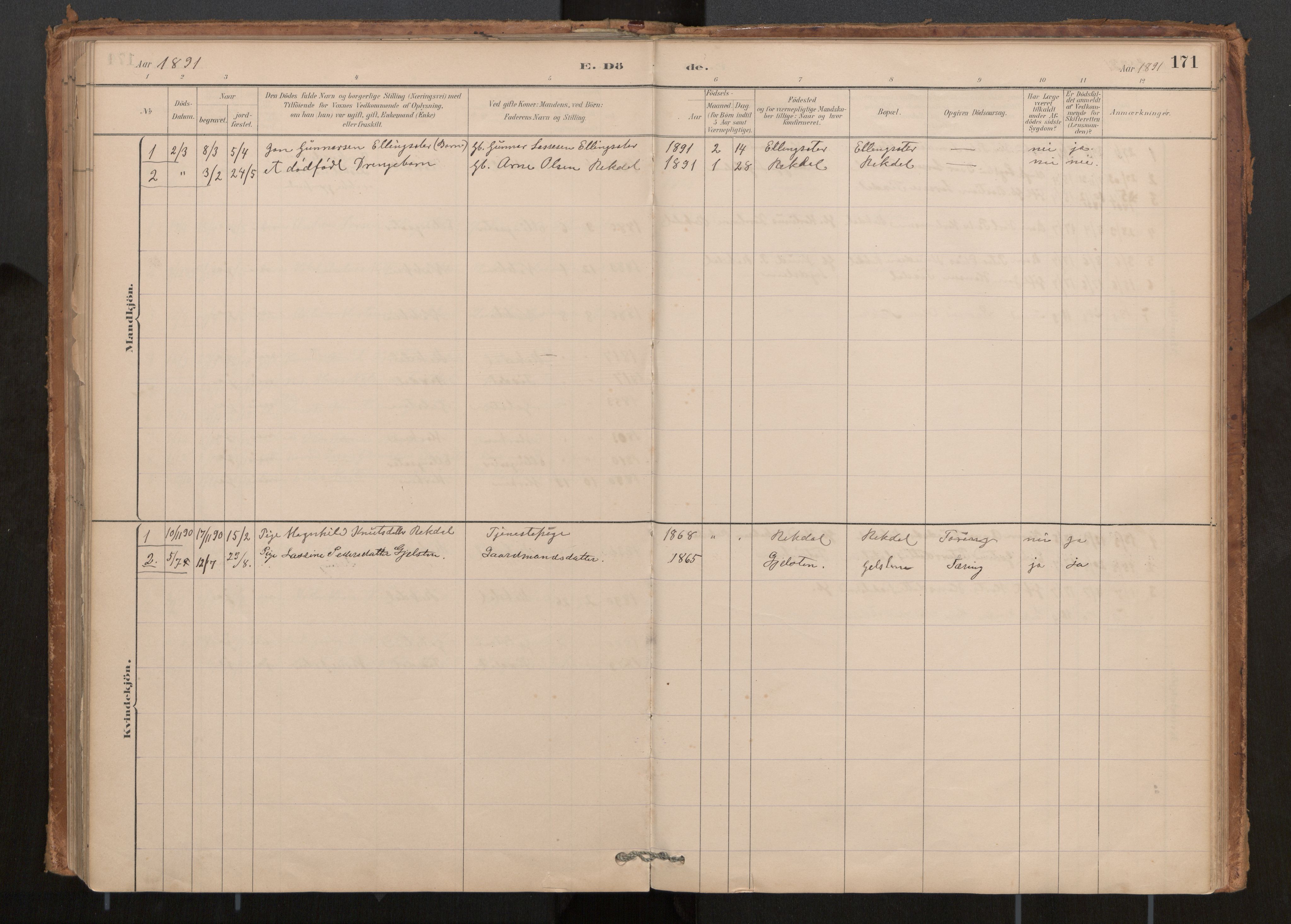 Ministerialprotokoller, klokkerbøker og fødselsregistre - Møre og Romsdal, AV/SAT-A-1454/540/L0540a: Parish register (official) no. 540A02, 1884-1908, p. 171