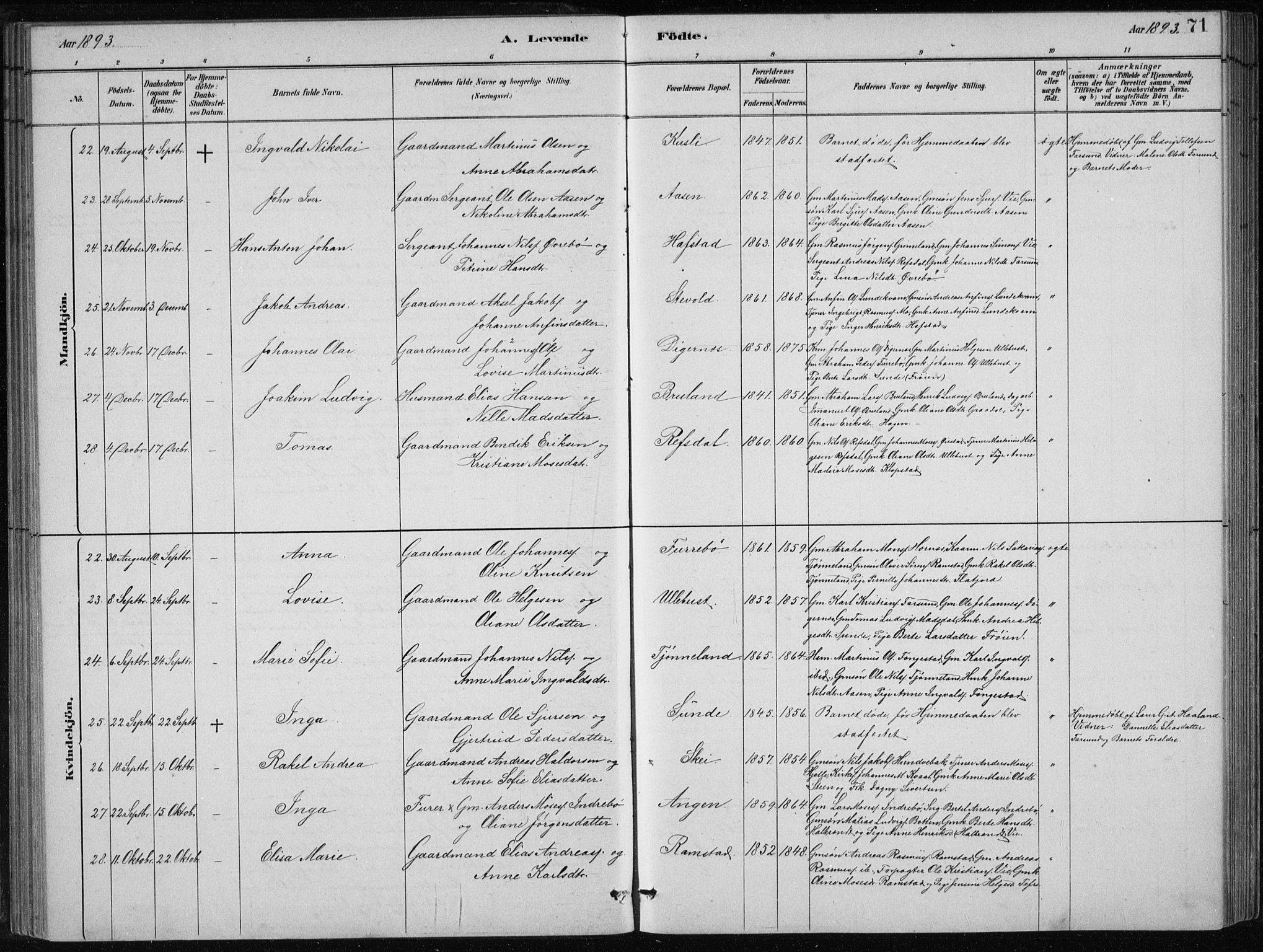 Førde sokneprestembete, AV/SAB-A-79901/H/Hab/Haba/L0002: Parish register (copy) no. A 2, 1881-1898, p. 71