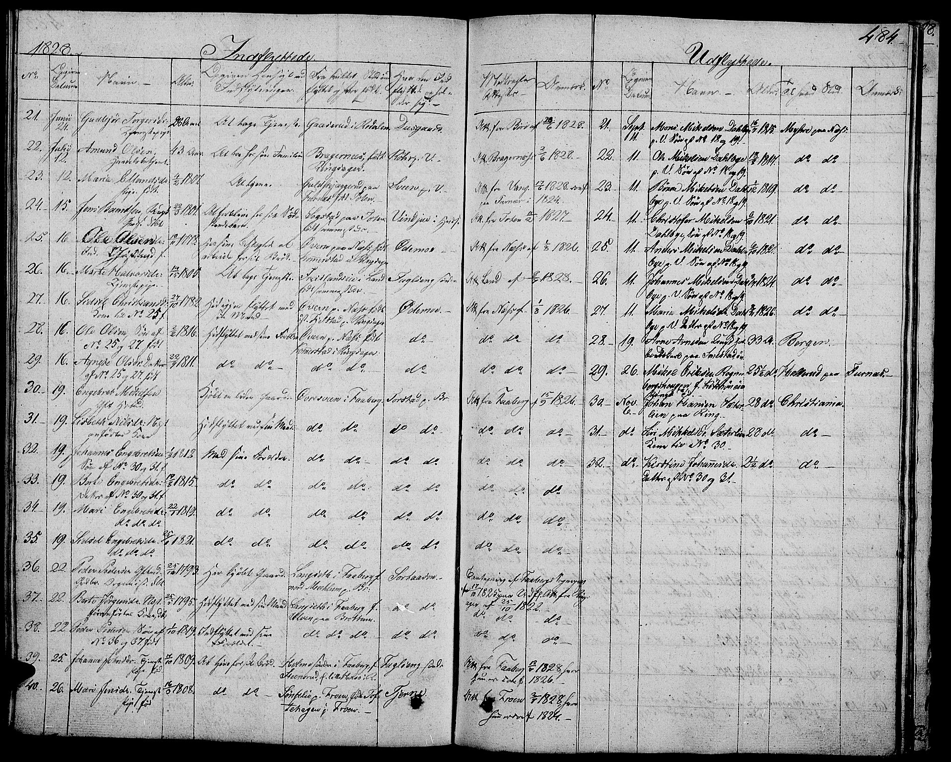 Ringsaker prestekontor, AV/SAH-PREST-014/L/La/L0004: Parish register (copy) no. 4, 1827-1838, p. 484