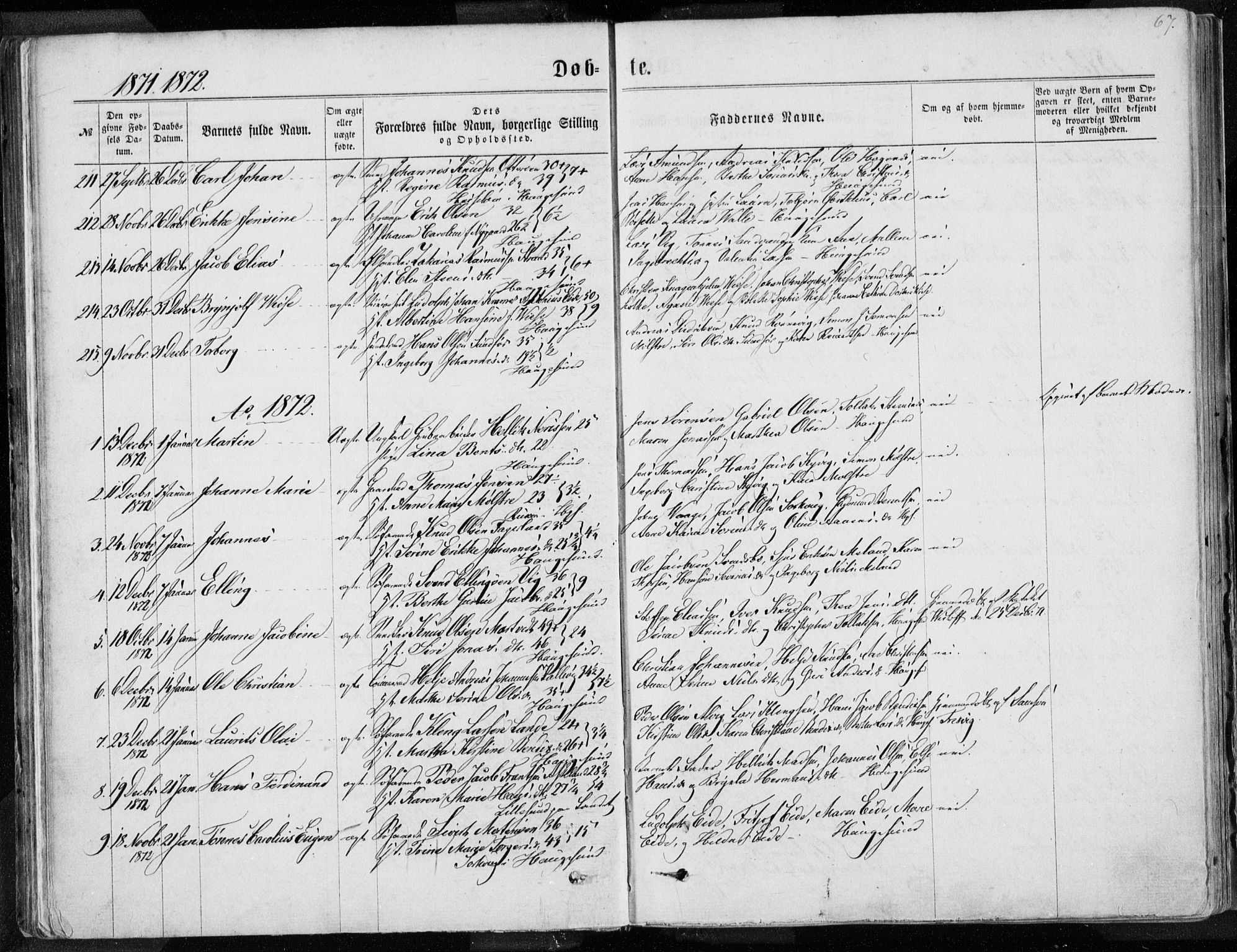 Torvastad sokneprestkontor, AV/SAST-A -101857/H/Ha/Haa/L0012: Parish register (official) no. A 12.1, 1867-1877, p. 67