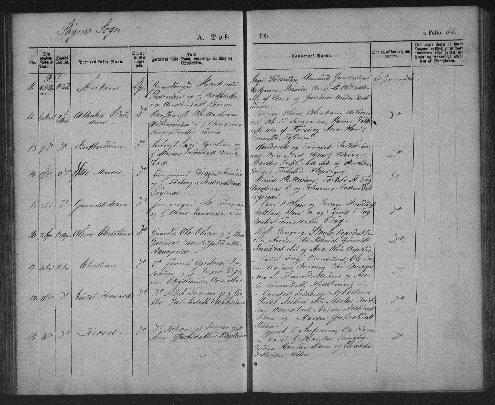 Søgne sokneprestkontor, AV/SAK-1111-0037/F/Fa/Fab/L0009: Parish register (official) no. A 9, 1838-1853, p. 66