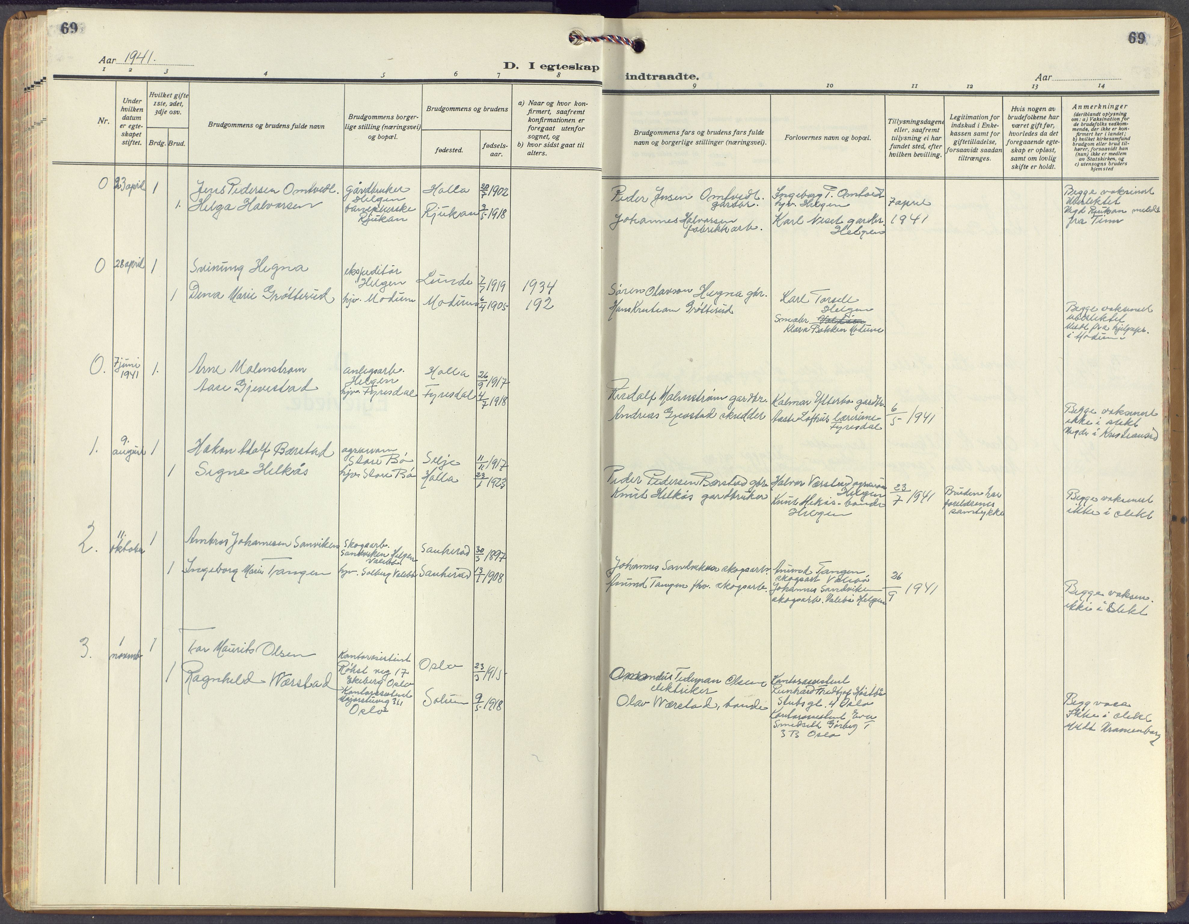 Holla kirkebøker, SAKO/A-272/F/Fa/L0013: Parish register (official) no. 13, 1942-1973, p. 69