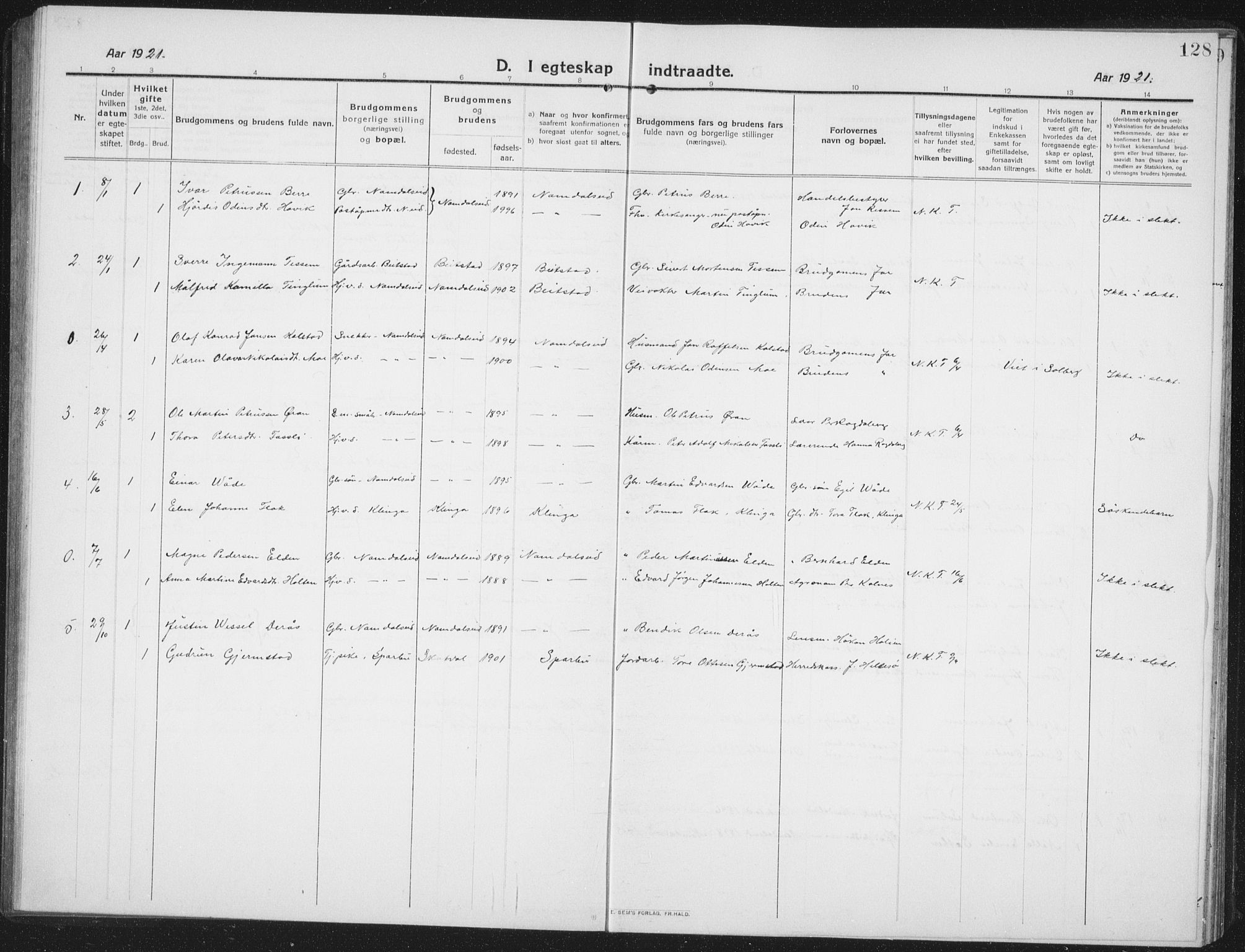 Ministerialprotokoller, klokkerbøker og fødselsregistre - Nord-Trøndelag, AV/SAT-A-1458/742/L0413: Parish register (copy) no. 742C04, 1911-1938, p. 128