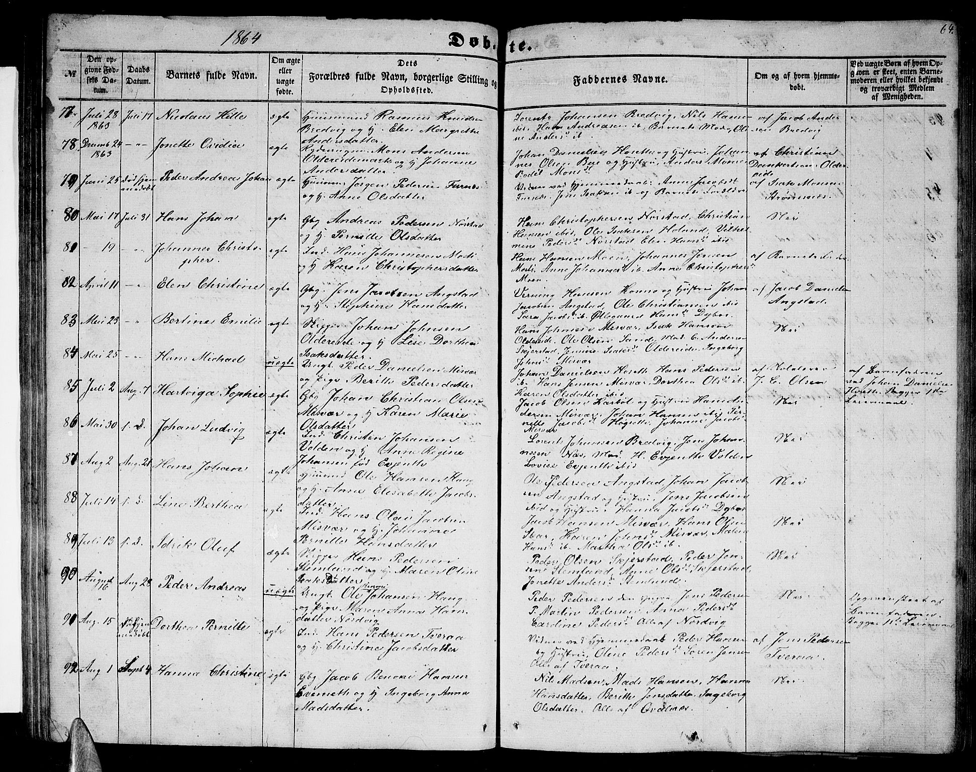 Ministerialprotokoller, klokkerbøker og fødselsregistre - Nordland, SAT/A-1459/852/L0753: Parish register (copy) no. 852C04, 1856-1877, p. 64