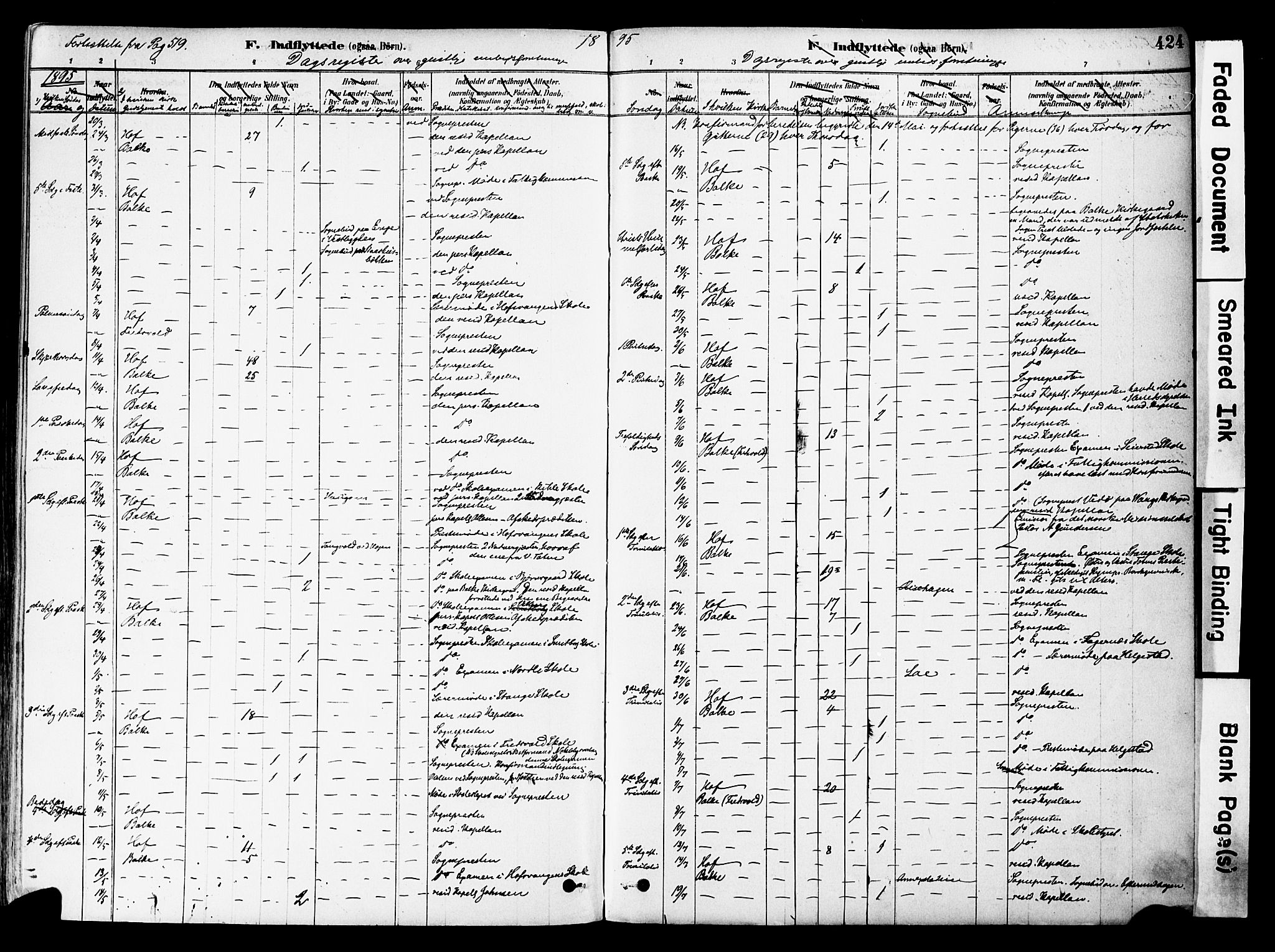 Østre Toten prestekontor, SAH/PREST-104/H/Ha/Haa/L0006: Parish register (official) no. 6 /1, 1878-1896, p. 424