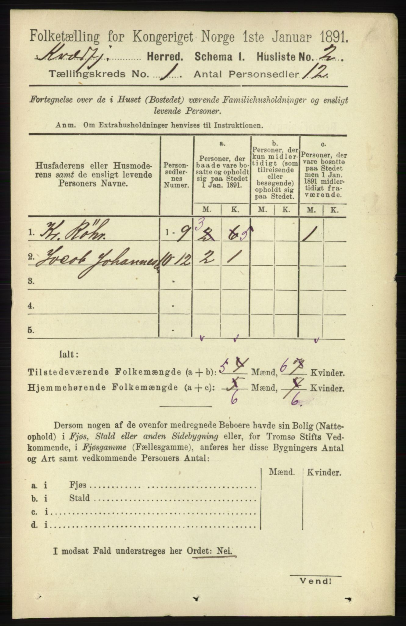 RA, 1891 census for 1911 Kvæfjord, 1891, p. 22