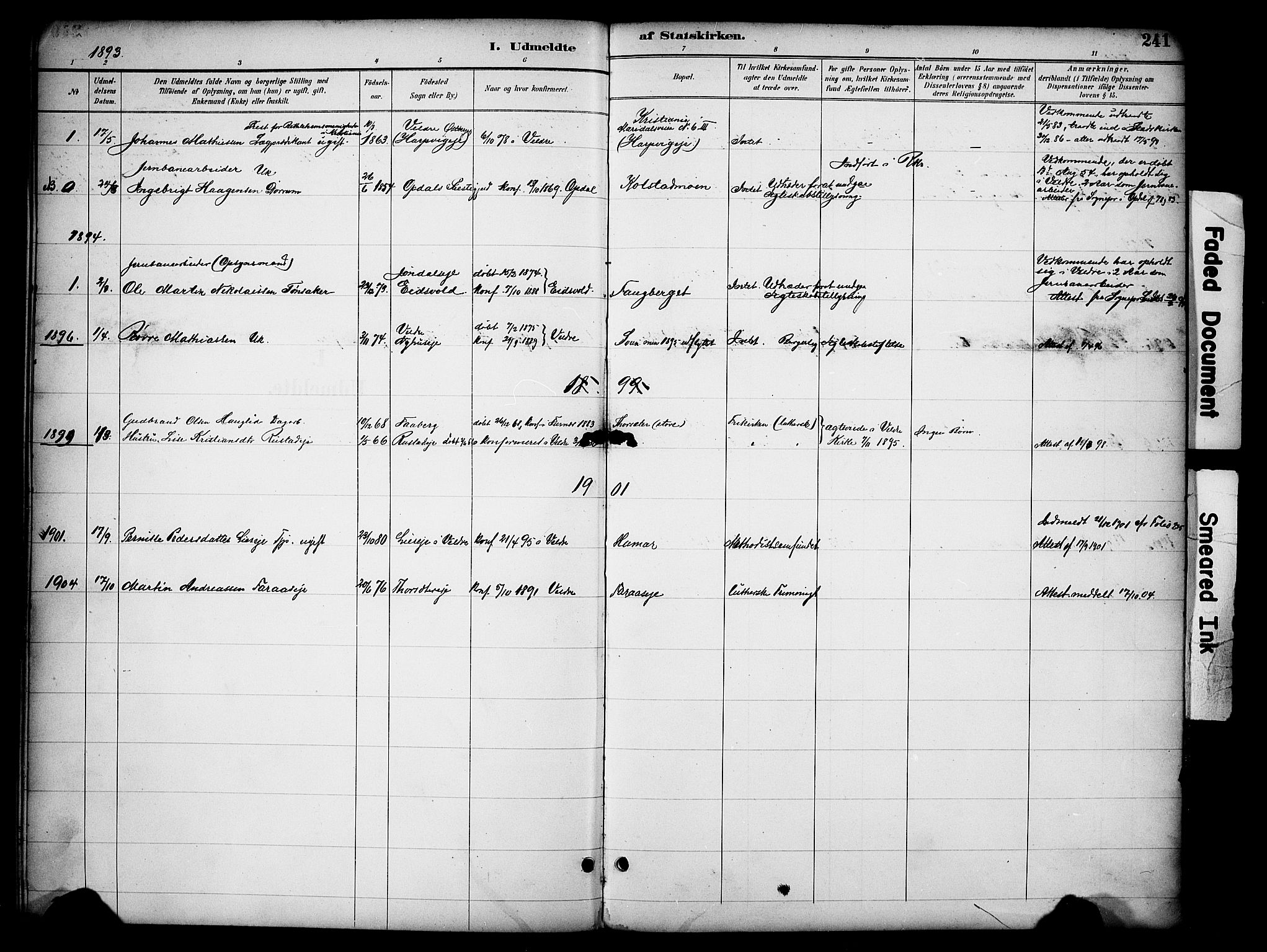 Ringsaker prestekontor, SAH/PREST-014/K/Ka/L0016: Parish register (official) no. 16, 1891-1904, p. 241