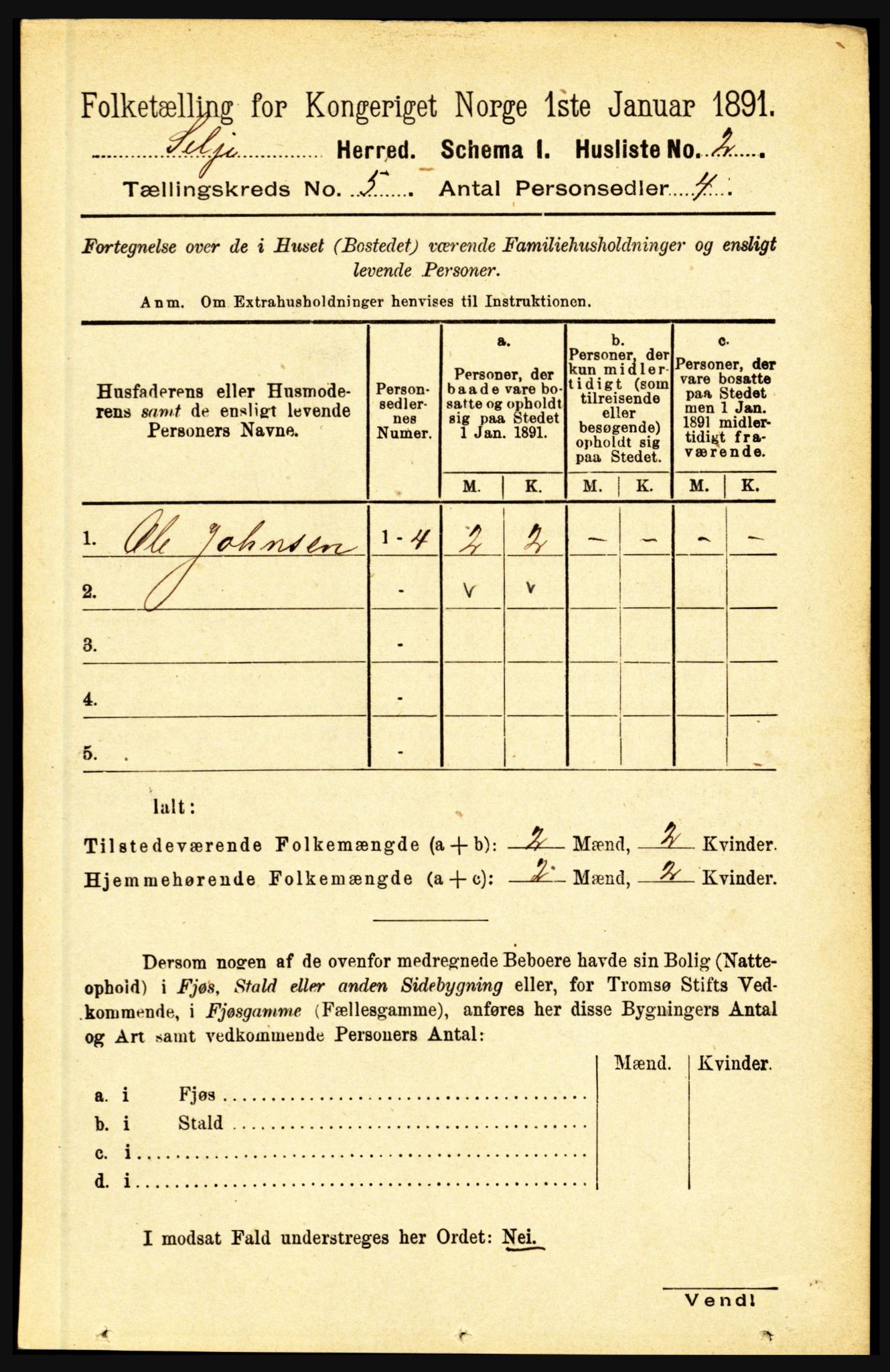 RA, 1891 census for 1441 Selje, 1891, p. 1353