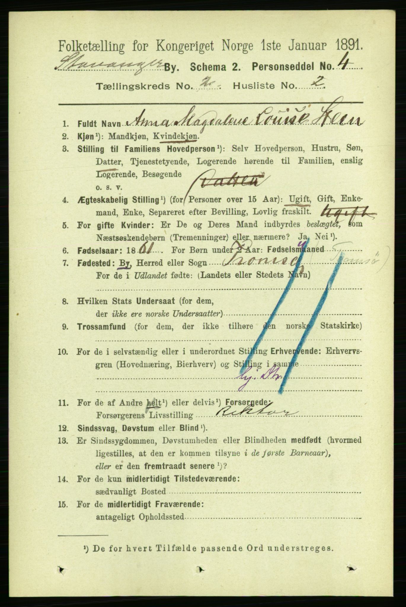 RA, 1891 census for 1103 Stavanger, 1891, p. 5933