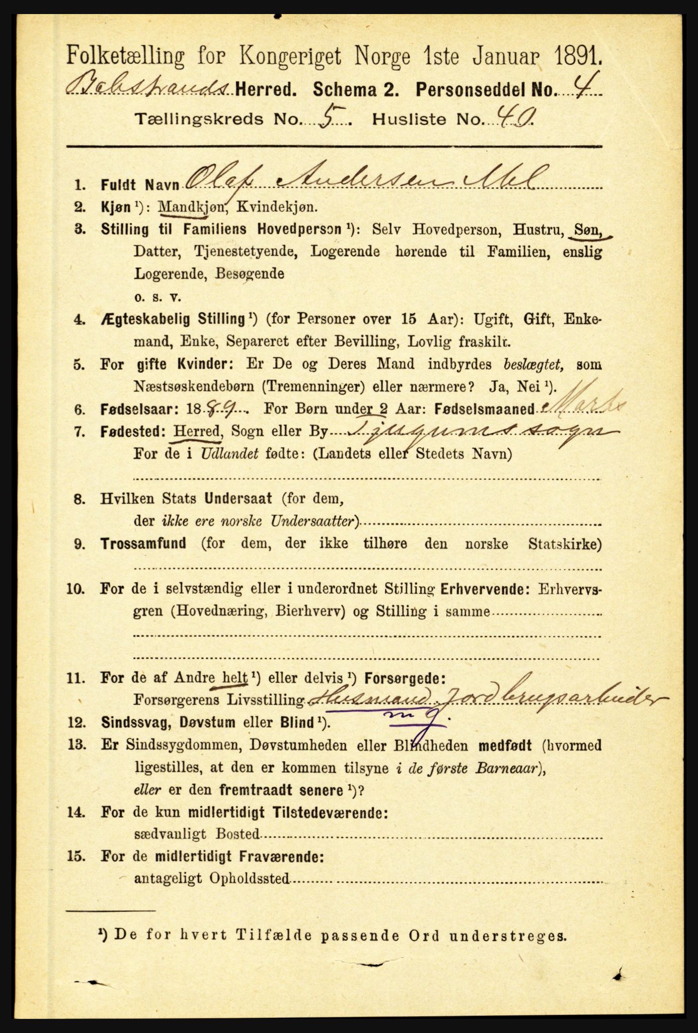 RA, 1891 census for 1418 Balestrand, 1891, p. 1329