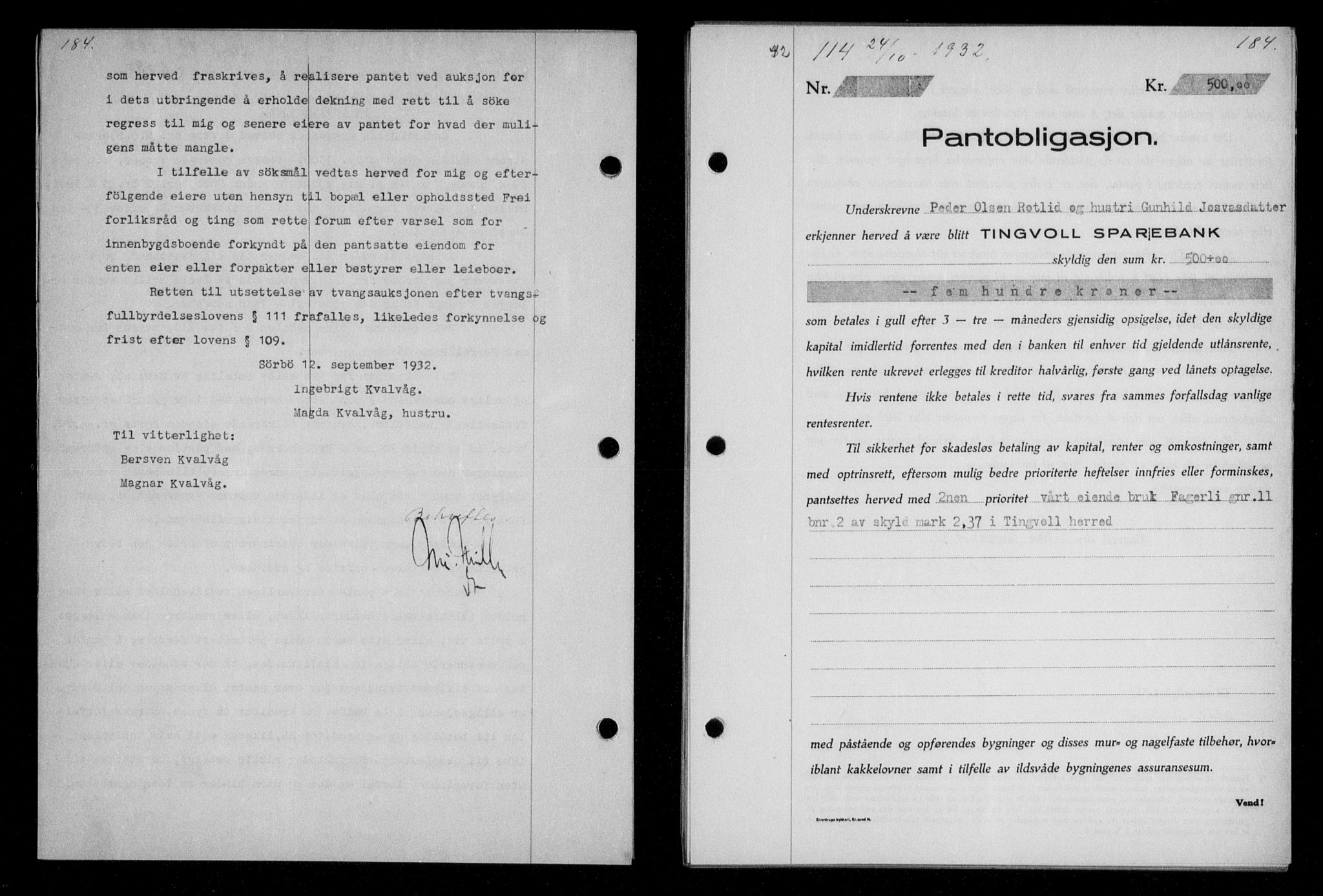 Nordmøre sorenskriveri, AV/SAT-A-4132/1/2/2Ca/L0076: Mortgage book no. 66, 1932-1933, Deed date: 24.10.1932