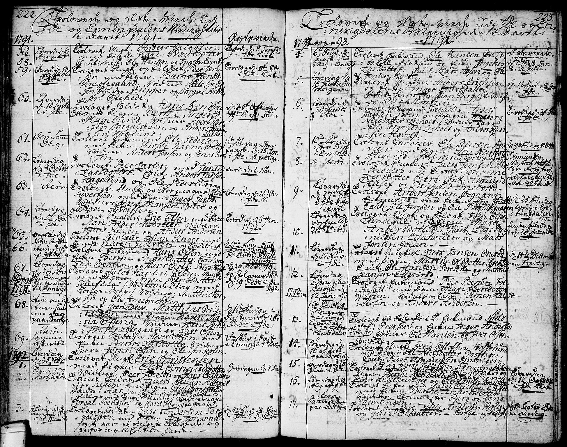 Idd prestekontor Kirkebøker, SAO/A-10911/F/Fc/L0001: Parish register (official) no. III 1, 1770-1814, p. 222-223