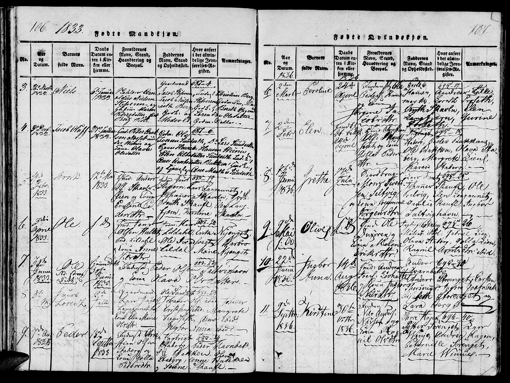 Ministerialprotokoller, klokkerbøker og fødselsregistre - Nord-Trøndelag, AV/SAT-A-1458/733/L0322: Parish register (official) no. 733A01, 1817-1842, p. 106-107