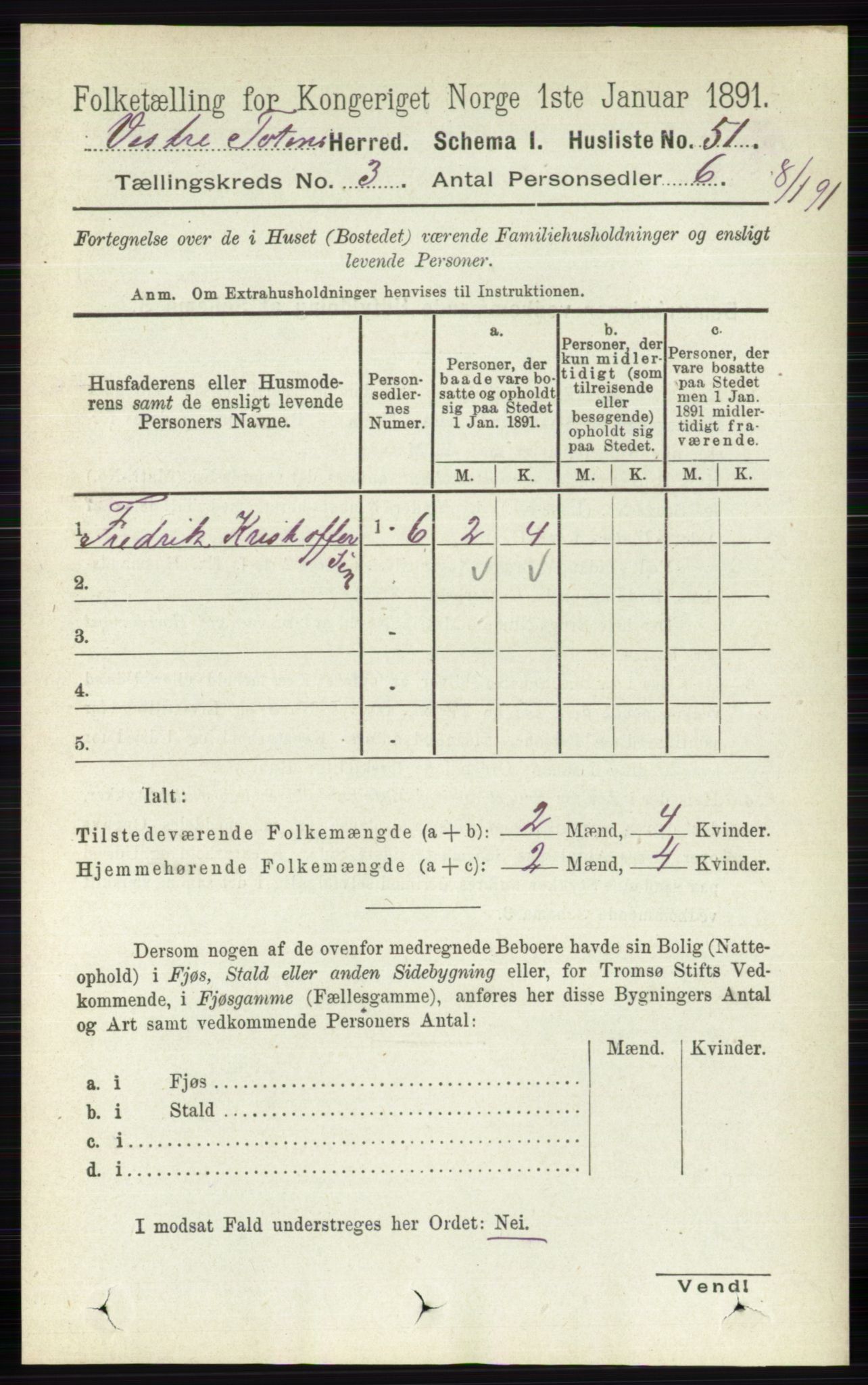 RA, 1891 census for 0529 Vestre Toten, 1891, p. 1915