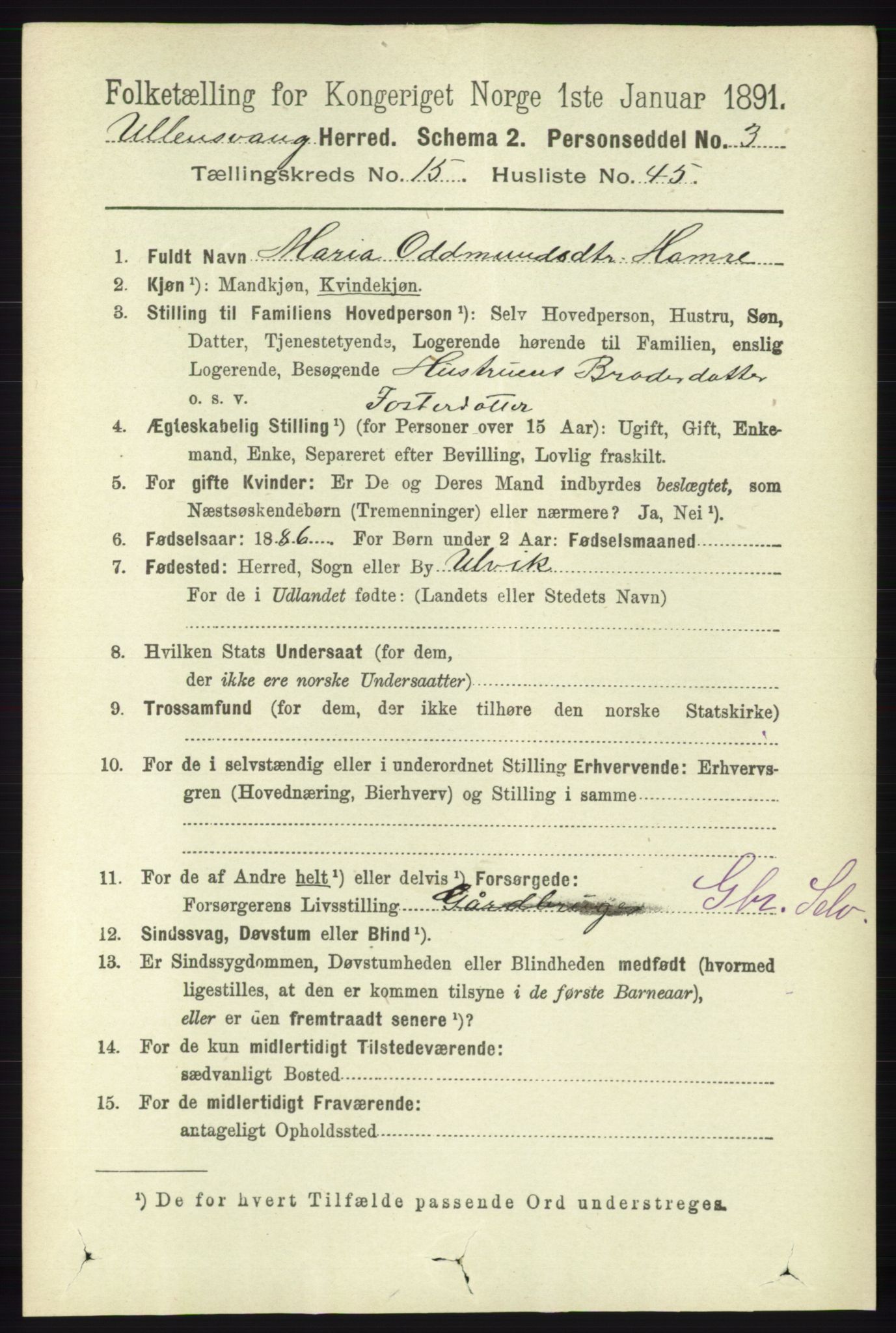 RA, 1891 census for 1230 Ullensvang, 1891, p. 6143