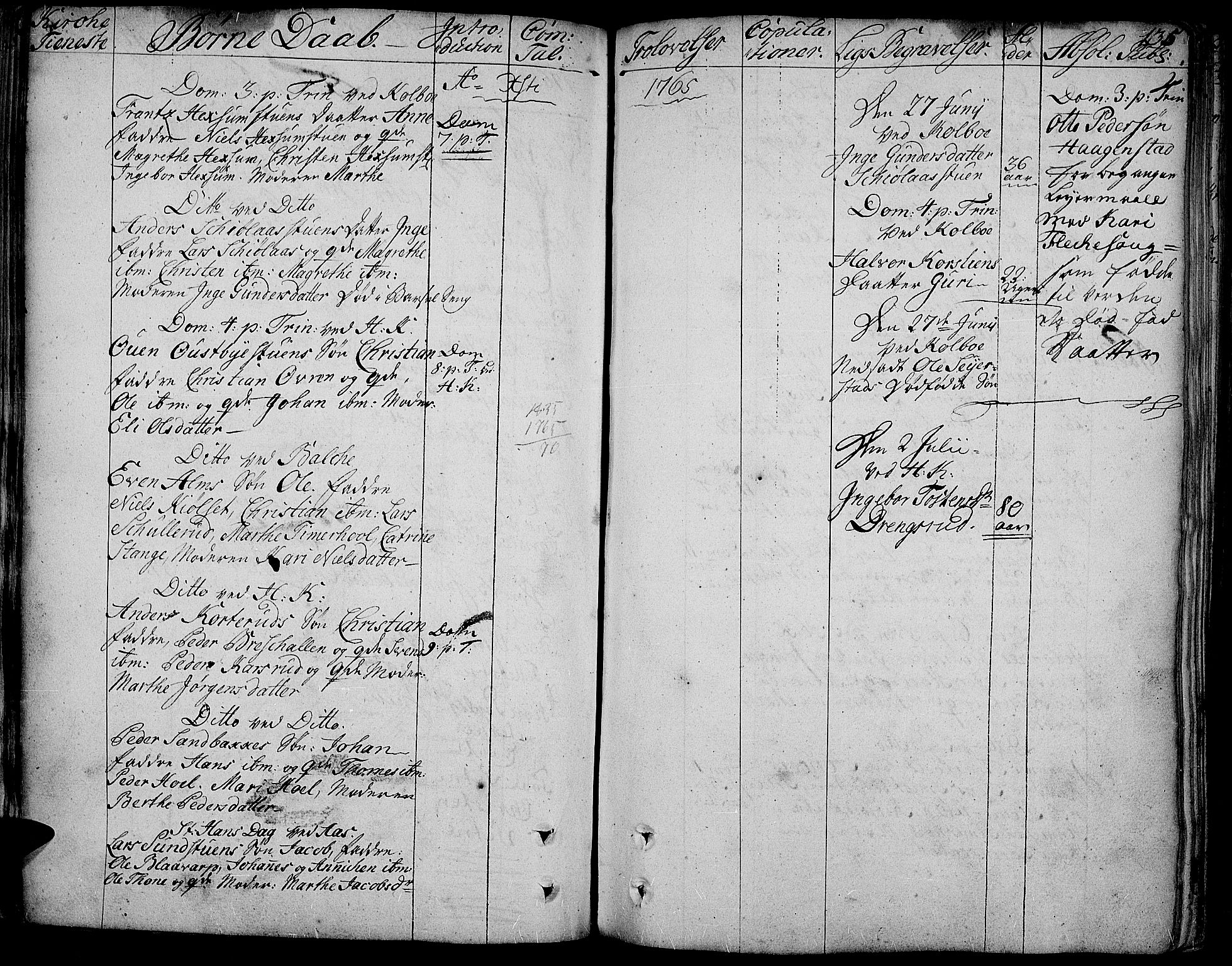 Toten prestekontor, SAH/PREST-102/H/Ha/Haa/L0005: Parish register (official) no. 5, 1761-1772, p. 135