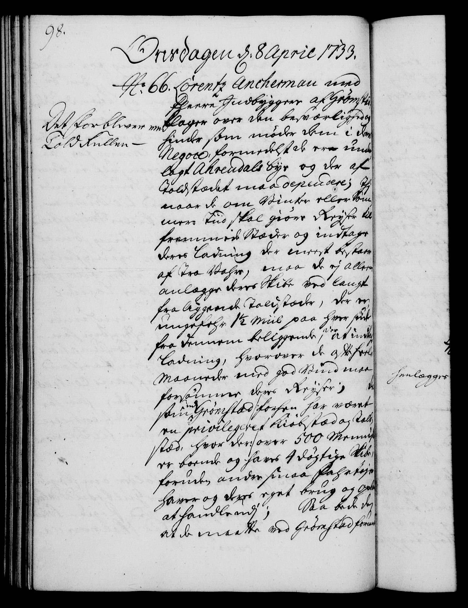 Rentekammeret, Kammerkanselliet, RA/EA-3111/G/Gh/Gha/L0015: Norsk ekstraktmemorialprotokoll (merket RK 53.60), 1733, p. 98