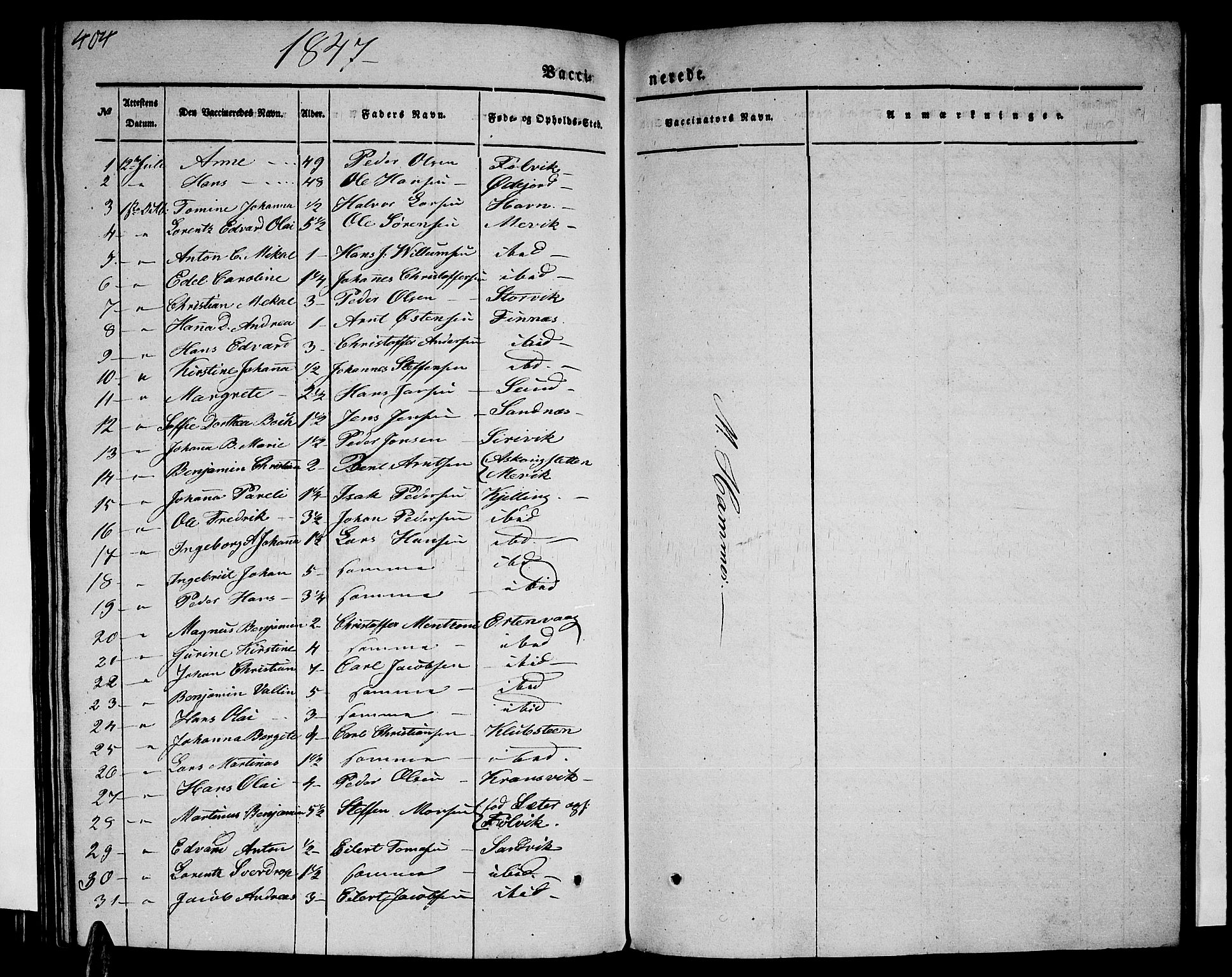 Ministerialprotokoller, klokkerbøker og fødselsregistre - Nordland, SAT/A-1459/805/L0106: Parish register (copy) no. 805C02, 1841-1861, p. 404