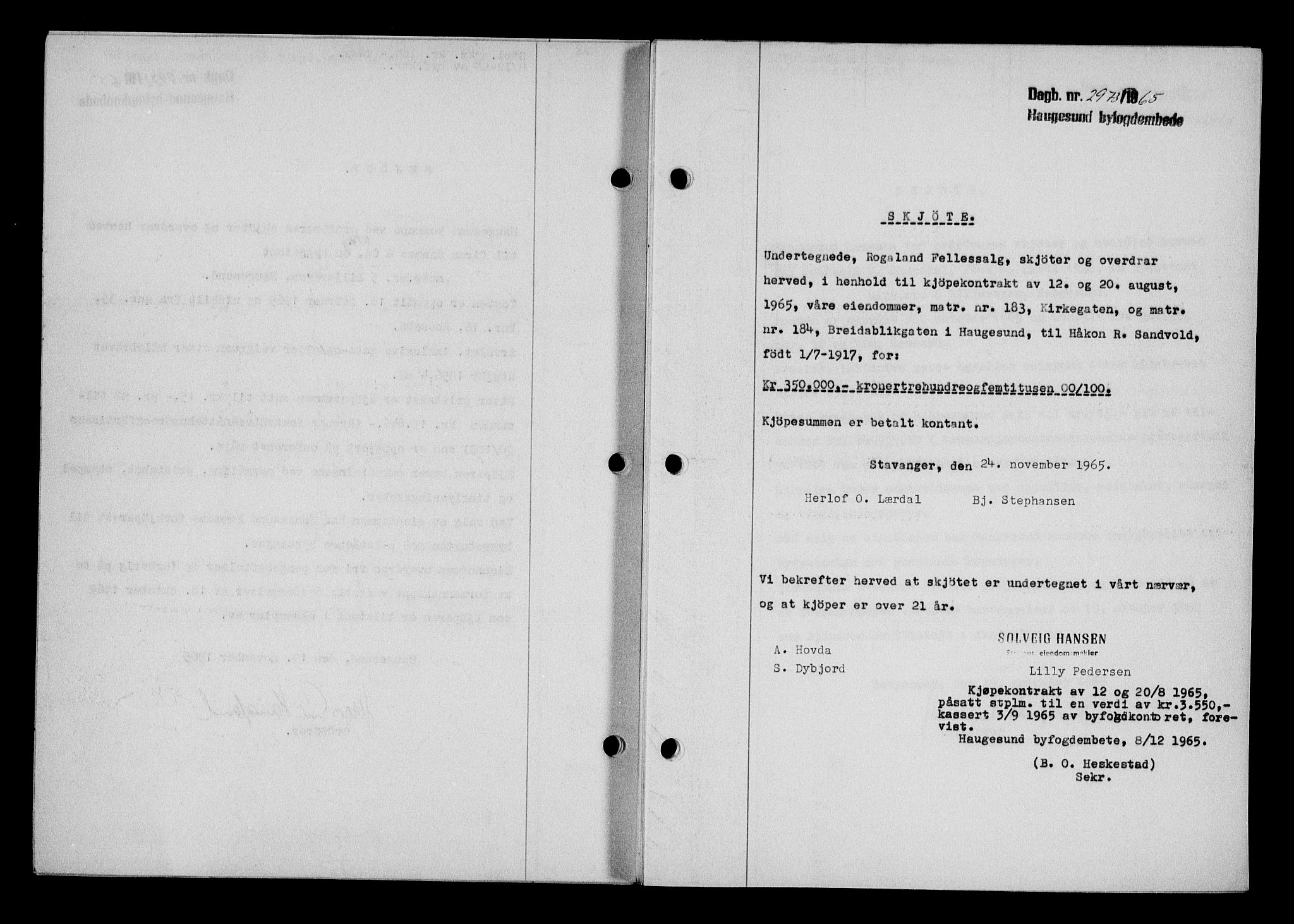 Haugesund tingrett, AV/SAST-A-101415/01/II/IIC/L0076: Mortgage book no. A 17, 1965-1966, Diary no: : 2973/1965