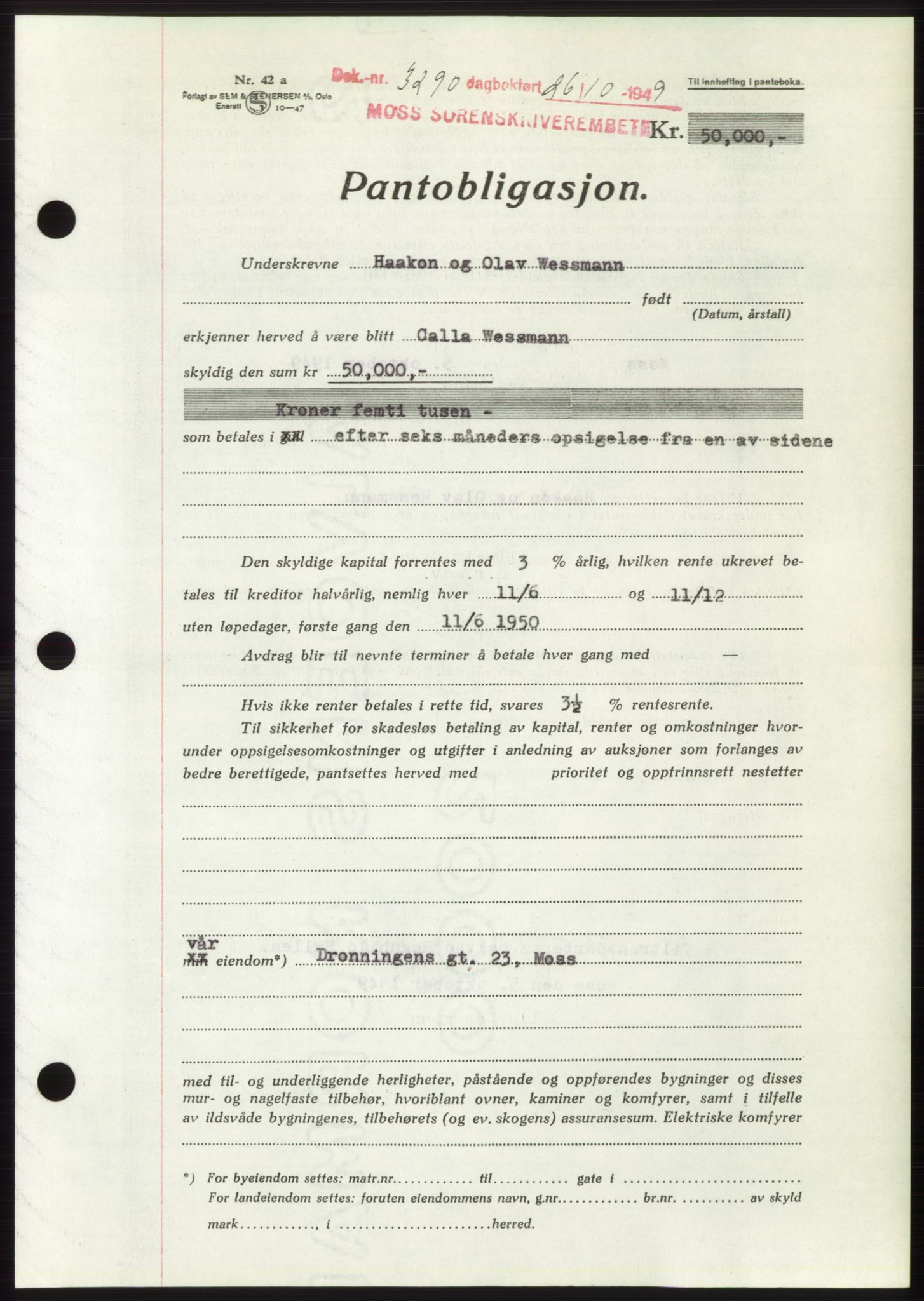 Moss sorenskriveri, SAO/A-10168: Mortgage book no. B23, 1949-1950, Diary no: : 3290/1949