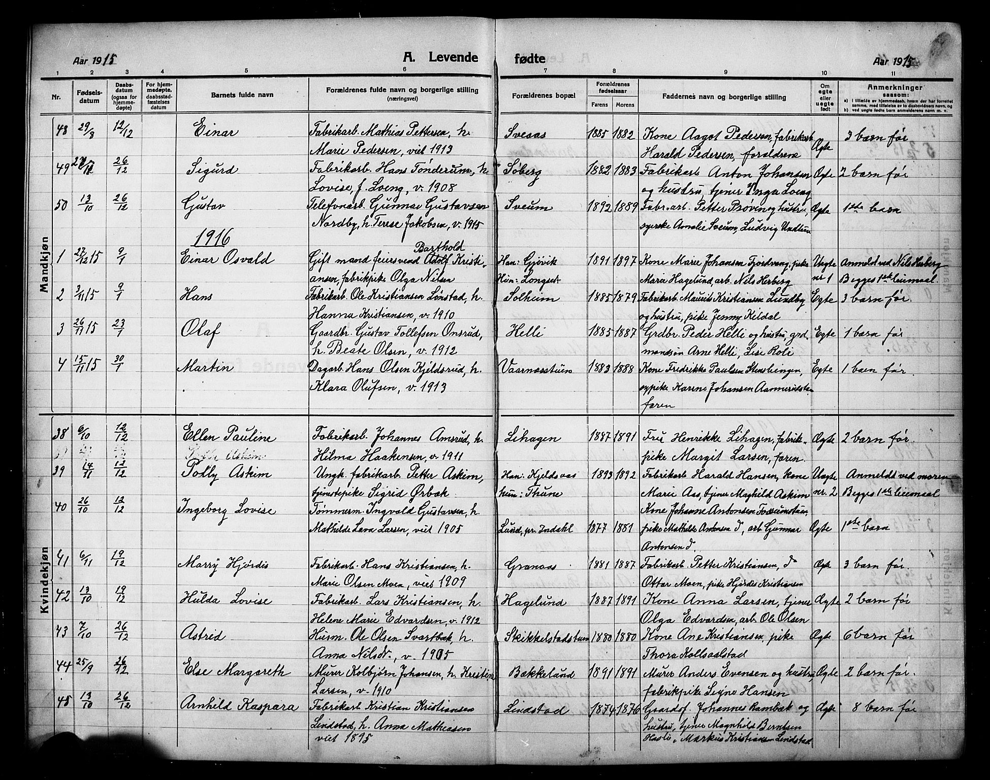 Vardal prestekontor, AV/SAH-PREST-100/H/Ha/Hab/L0016: Parish register (copy) no. 16, 1915-1929