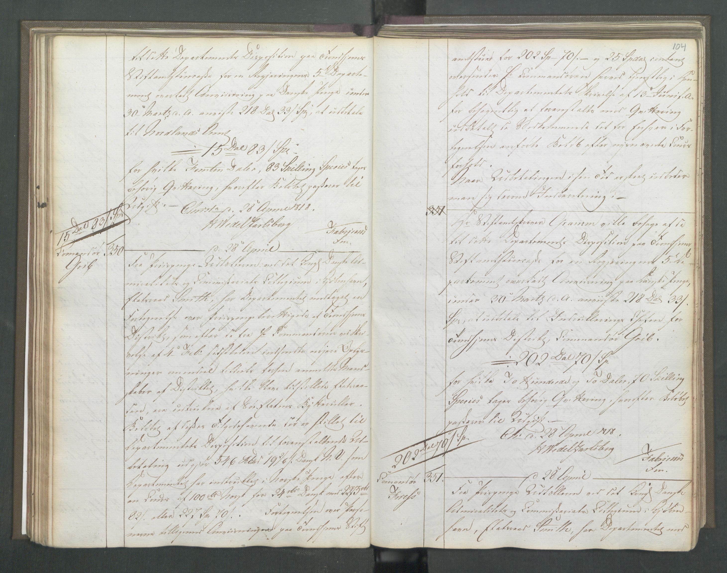 Marinedepartementet/ Marine- og postdepartementet, AV/RA-RAFA-3792/B/Ba/L0008:  Marinedepartementets kopibok, 1818, p. 104