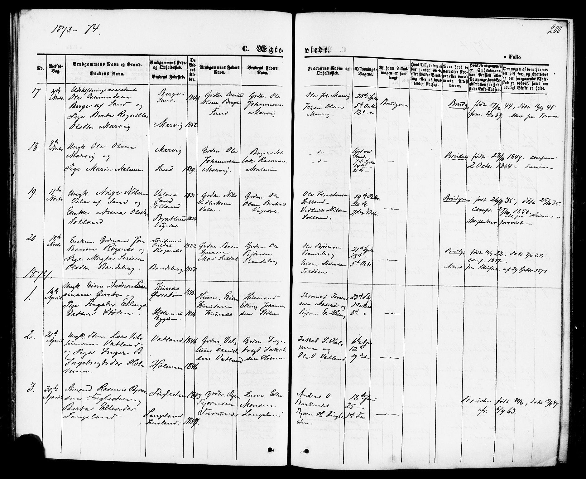 Jelsa sokneprestkontor, SAST/A-101842/01/IV: Parish register (official) no. A 8, 1867-1883, p. 200