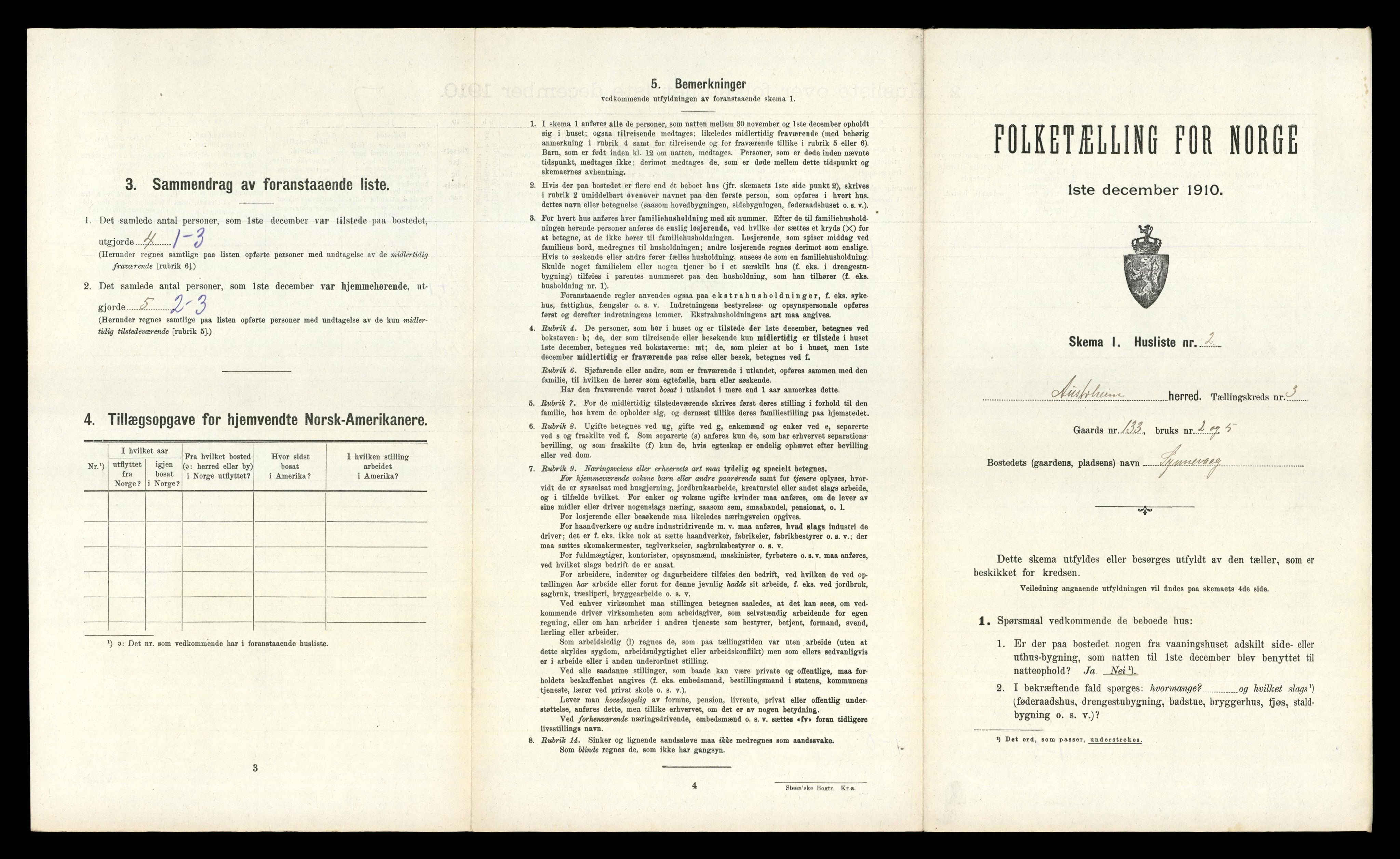 RA, 1910 census for Austrheim, 1910, p. 156