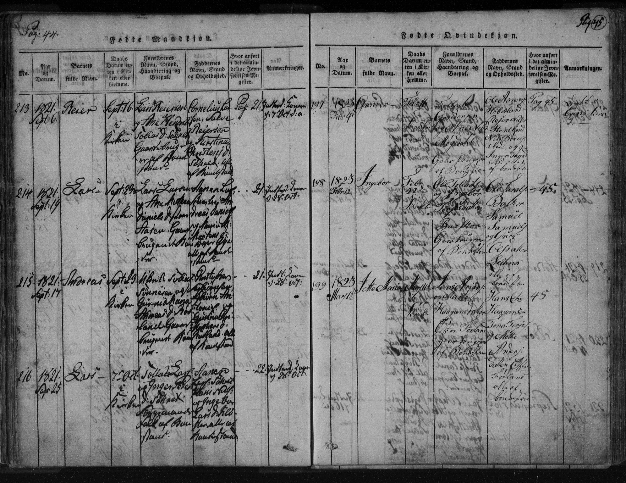 Kvinesdal sokneprestkontor, AV/SAK-1111-0026/F/Fa/Fab/L0003: Parish register (official) no. A 3, 1815-1829, p. 45