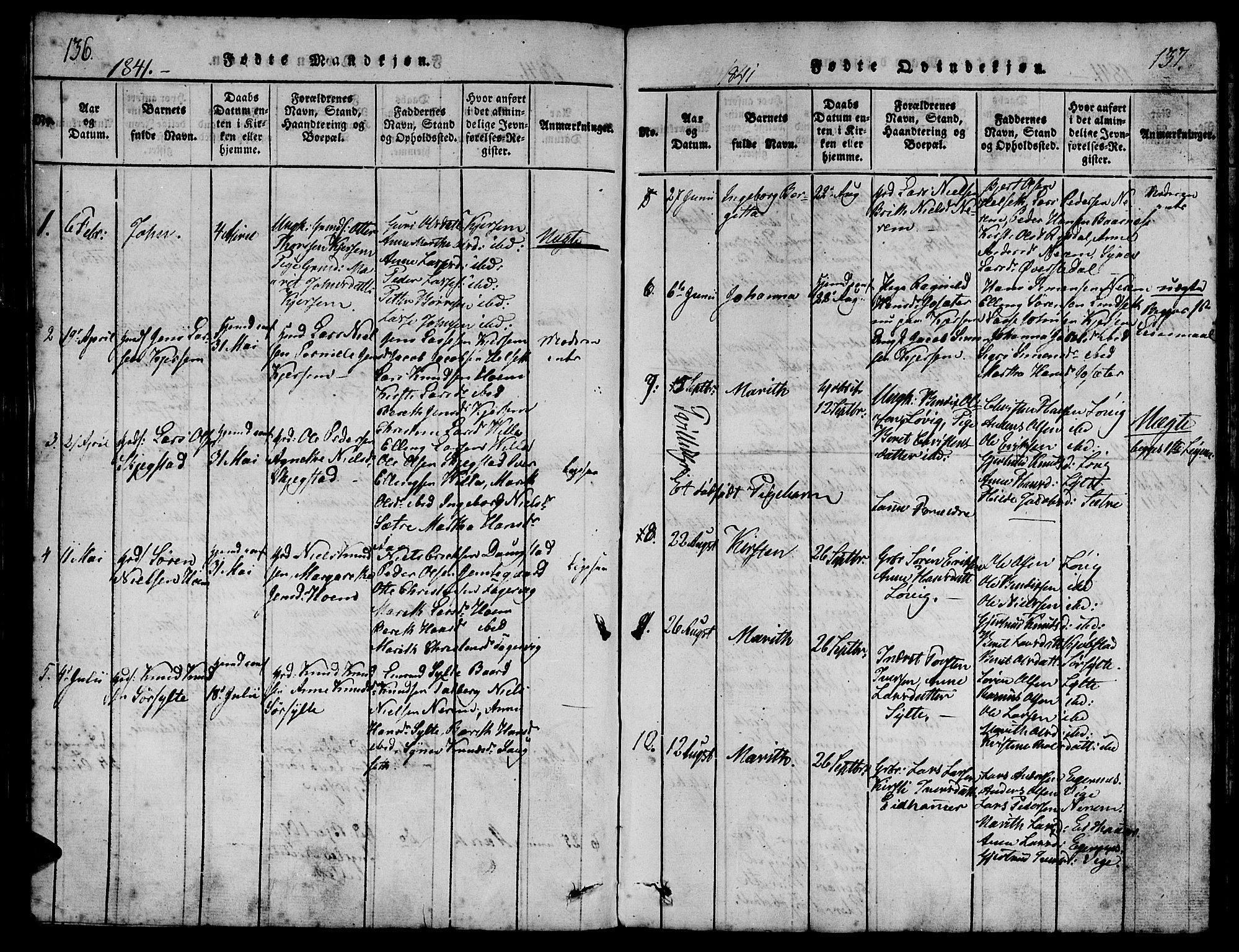 Ministerialprotokoller, klokkerbøker og fødselsregistre - Møre og Romsdal, AV/SAT-A-1454/541/L0544: Parish register (official) no. 541A01, 1818-1847, p. 136-137